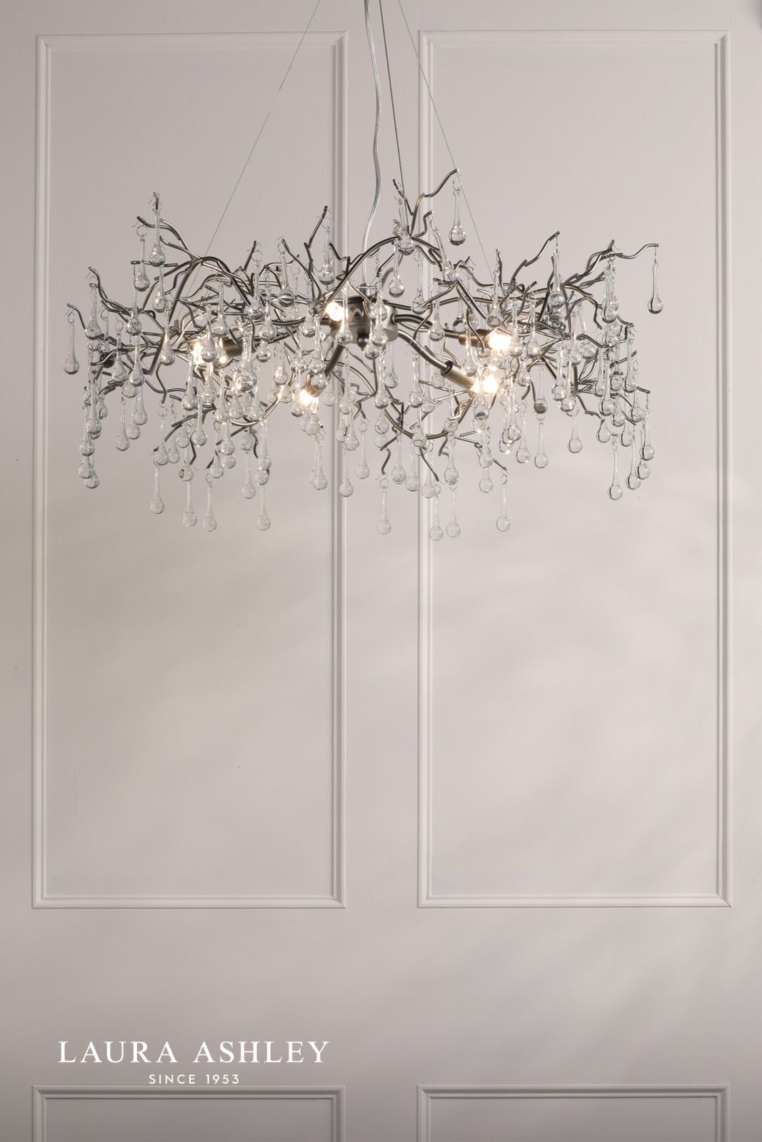 Laura Ashley Willow 5 Light Pendant Satin Pewter and Crystal