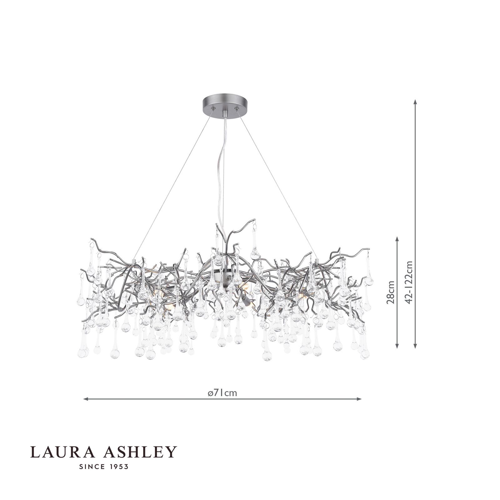 Laura Ashley Willow 5 Light Pendant Satin Pewter and Crystal