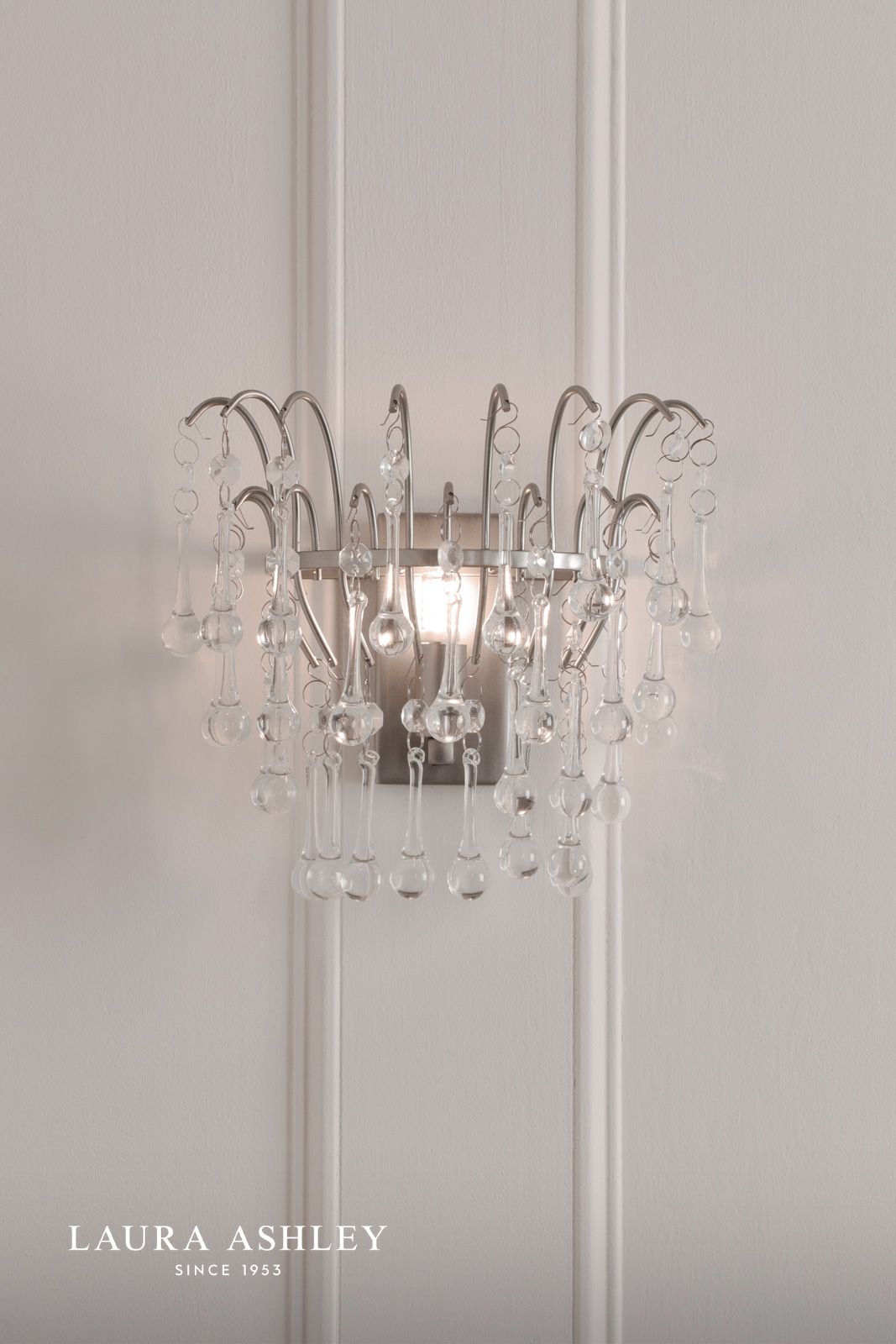 Laura Ashley Willow Wall Light Satin Pewter and Crystal
