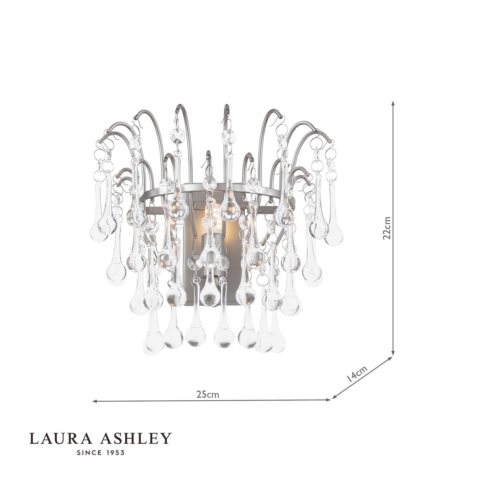 Laura Ashley Willow Wall Light Satin Pewter and Crystal
