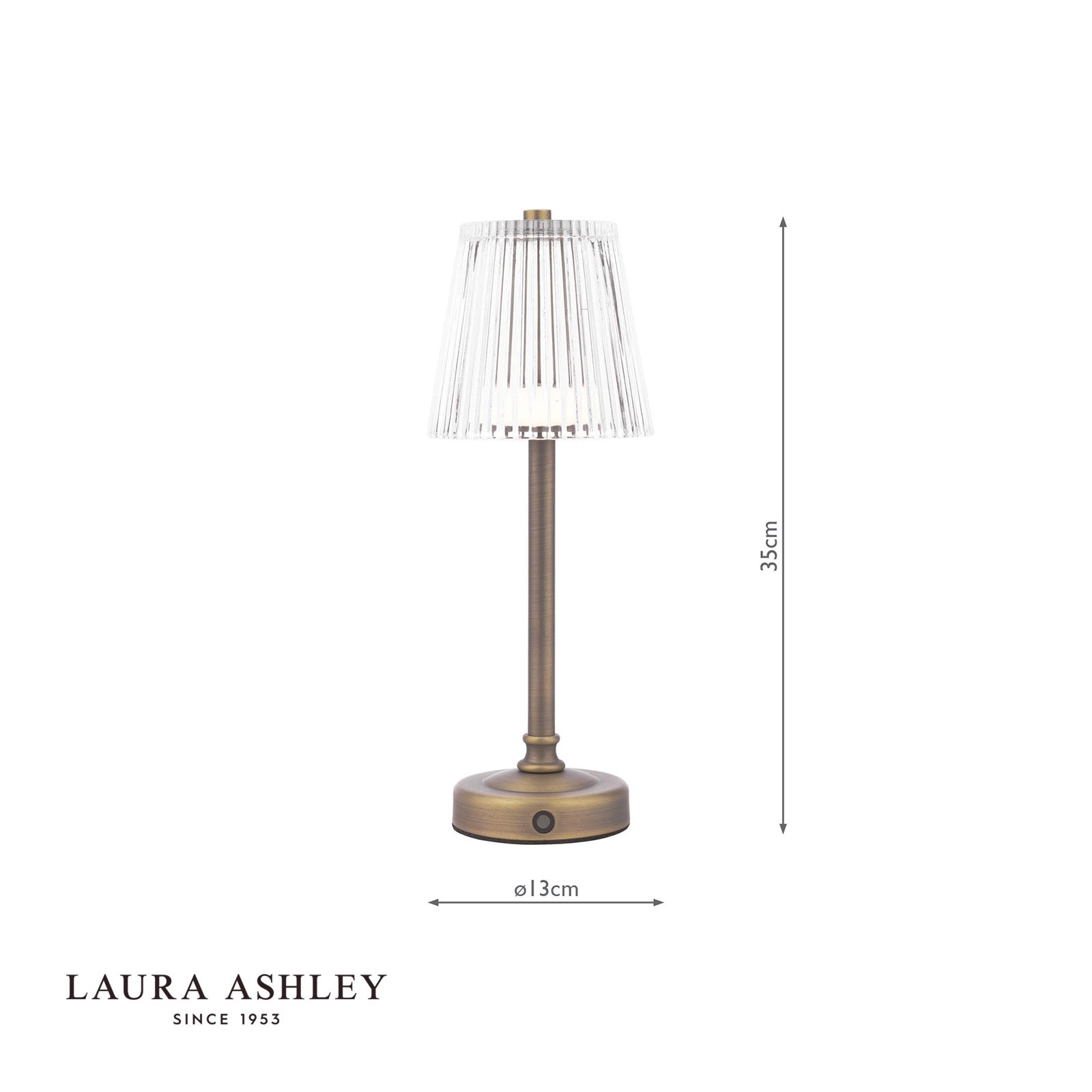 Laura Ashley Callaghan Rechargeable Table Lamp Matt Antique Brass and Ribbed Glass LED
