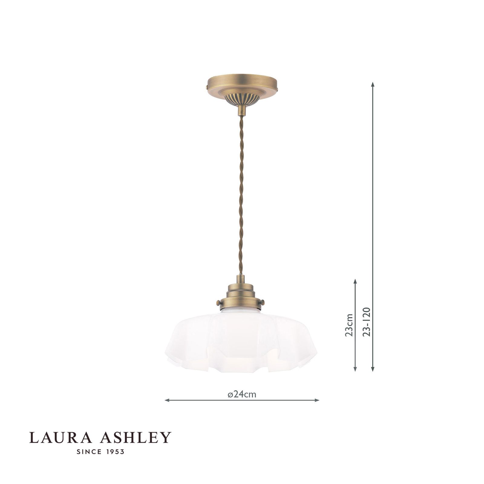 Laura Ashley Banham Pendant Matt Antique Brass and White Glass