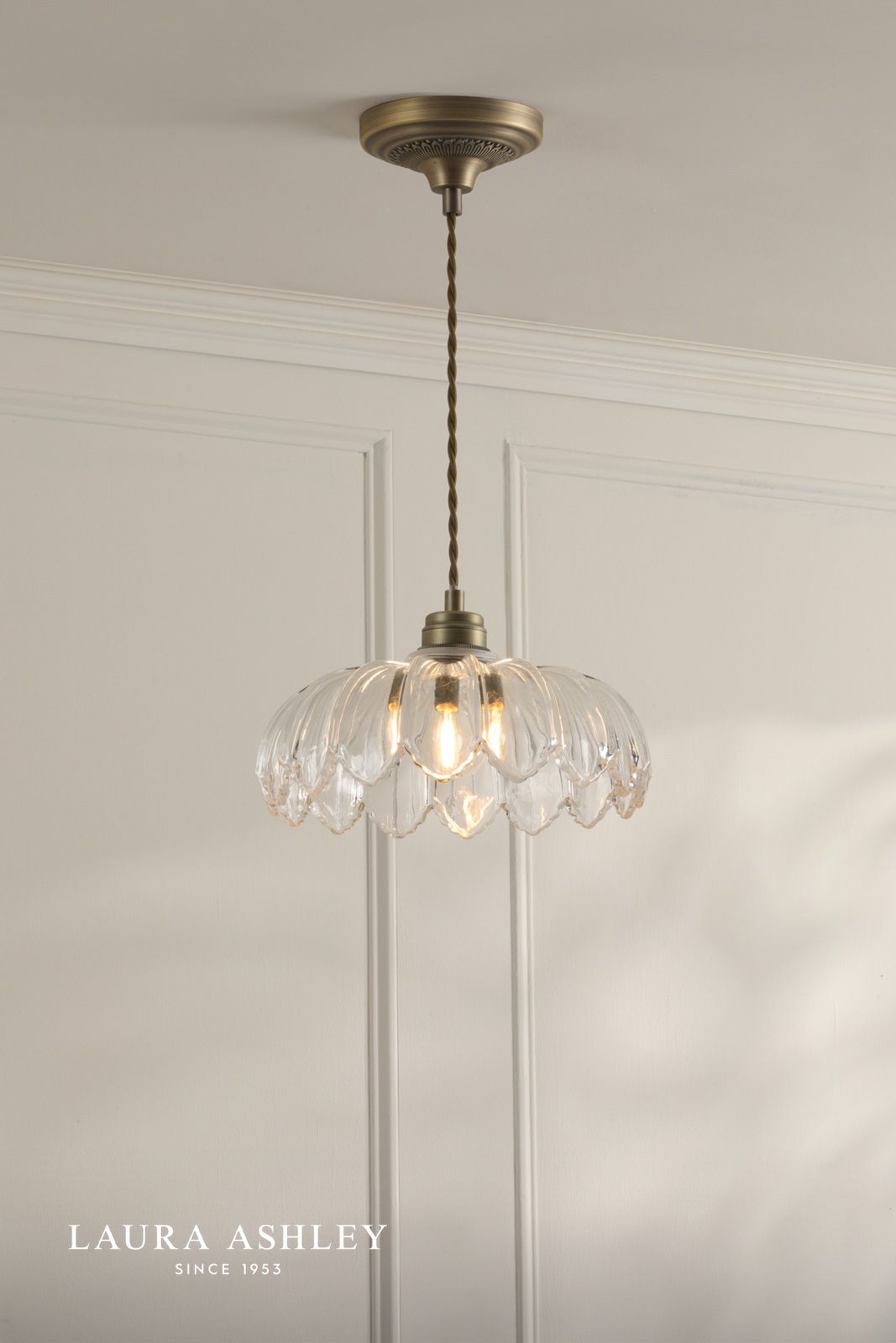 Laura Ashley Bexwell Pendant Matt Antique Brass and Glass