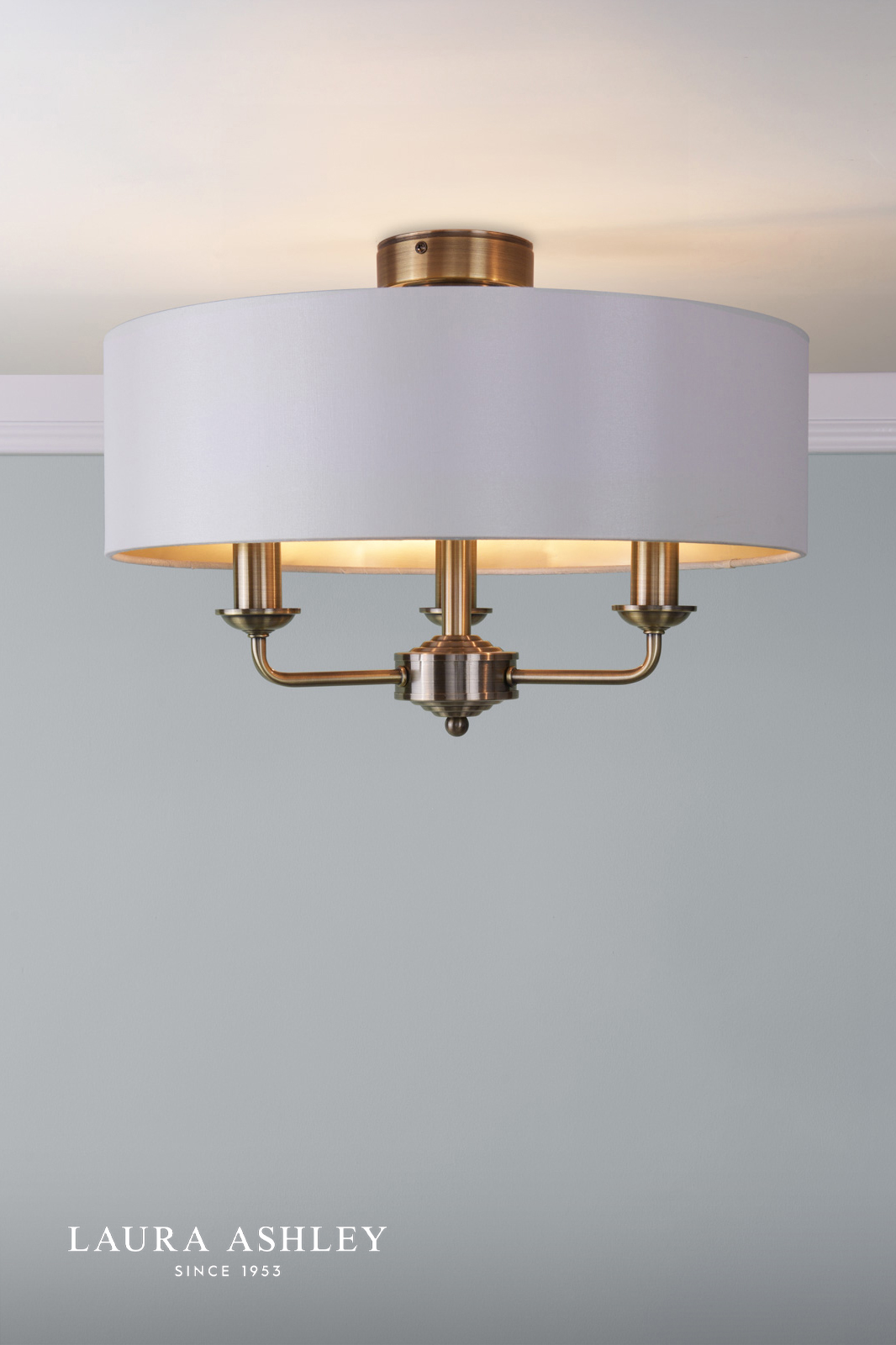 Laura Ashley Sorrento 3 Light Semi-Flush Antique Brass With Ivory Shade