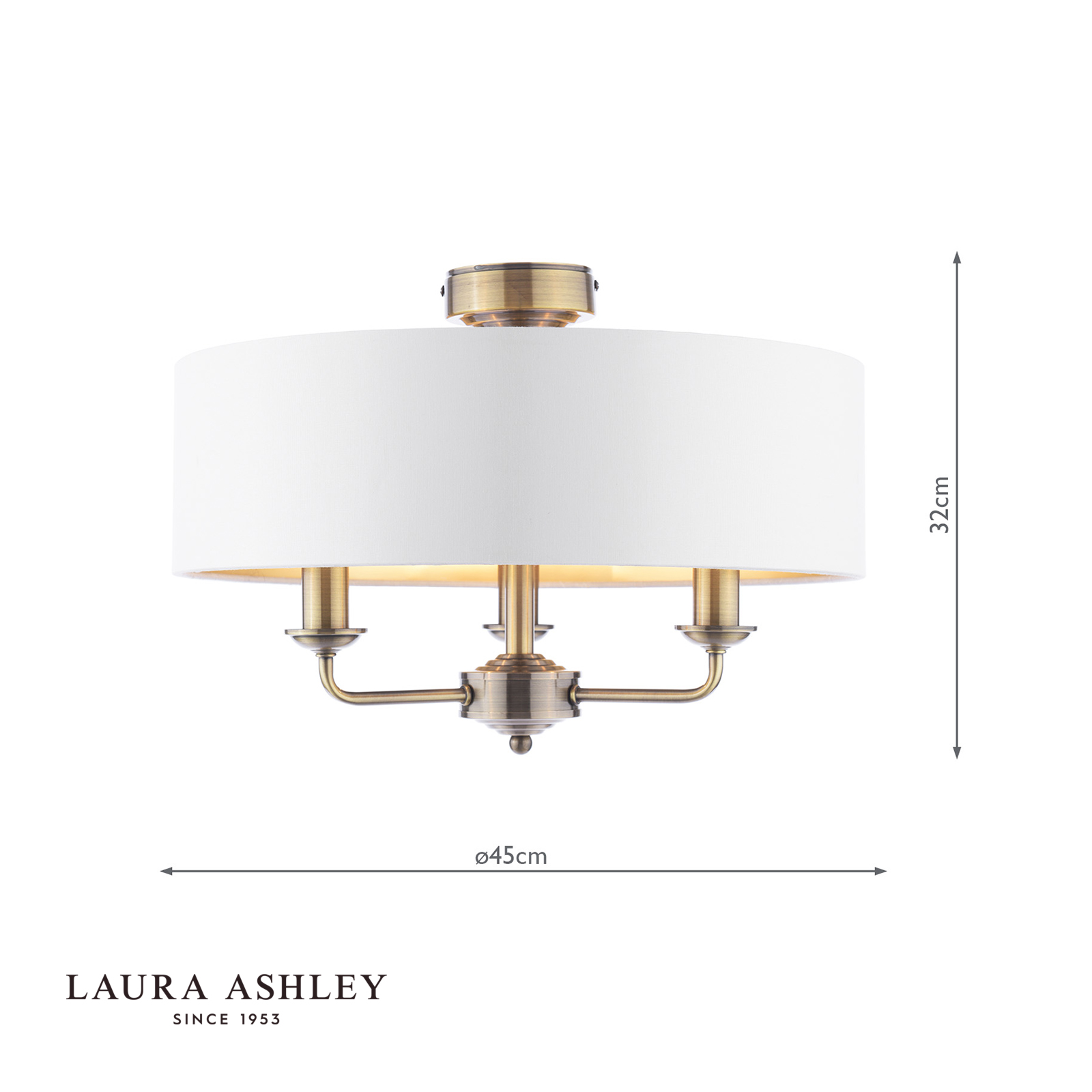 Laura Ashley Sorrento 3 Light Semi-Flush Antique Brass With Ivory Shade