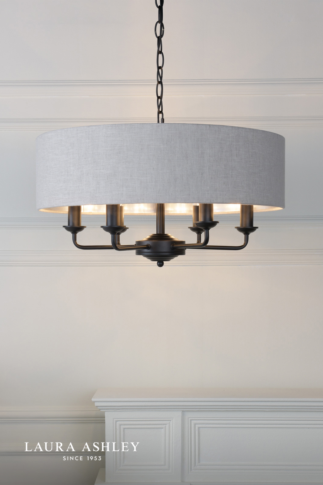 Laura Ashley Sorrento 6 Light Shadelier Matt Black and Natural With Shade