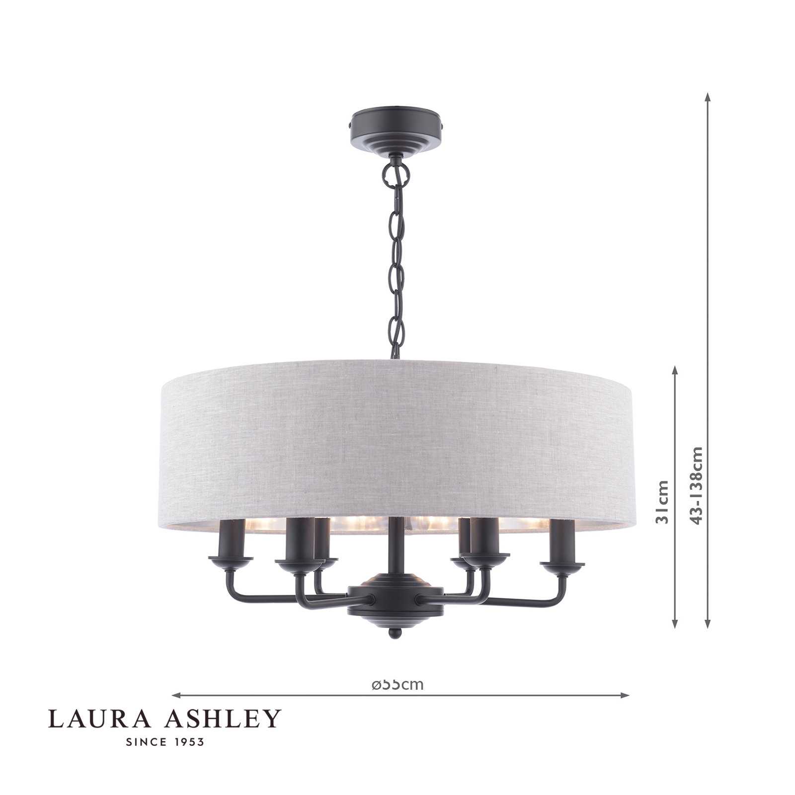 Laura Ashley Sorrento 6 Light Shadelier Matt Black and Natural With Shade