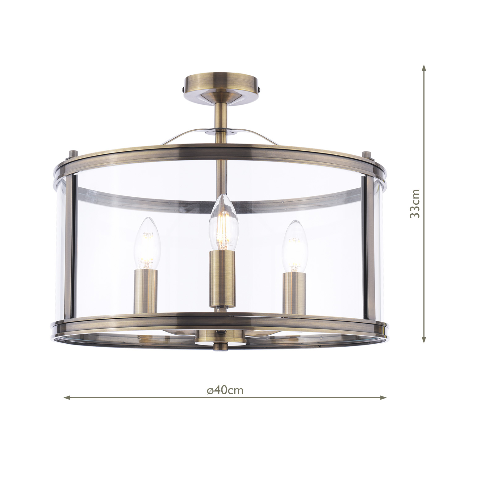 Laura Ashley Harrington 3 Light Semi-Flush Antique Brass and Glass