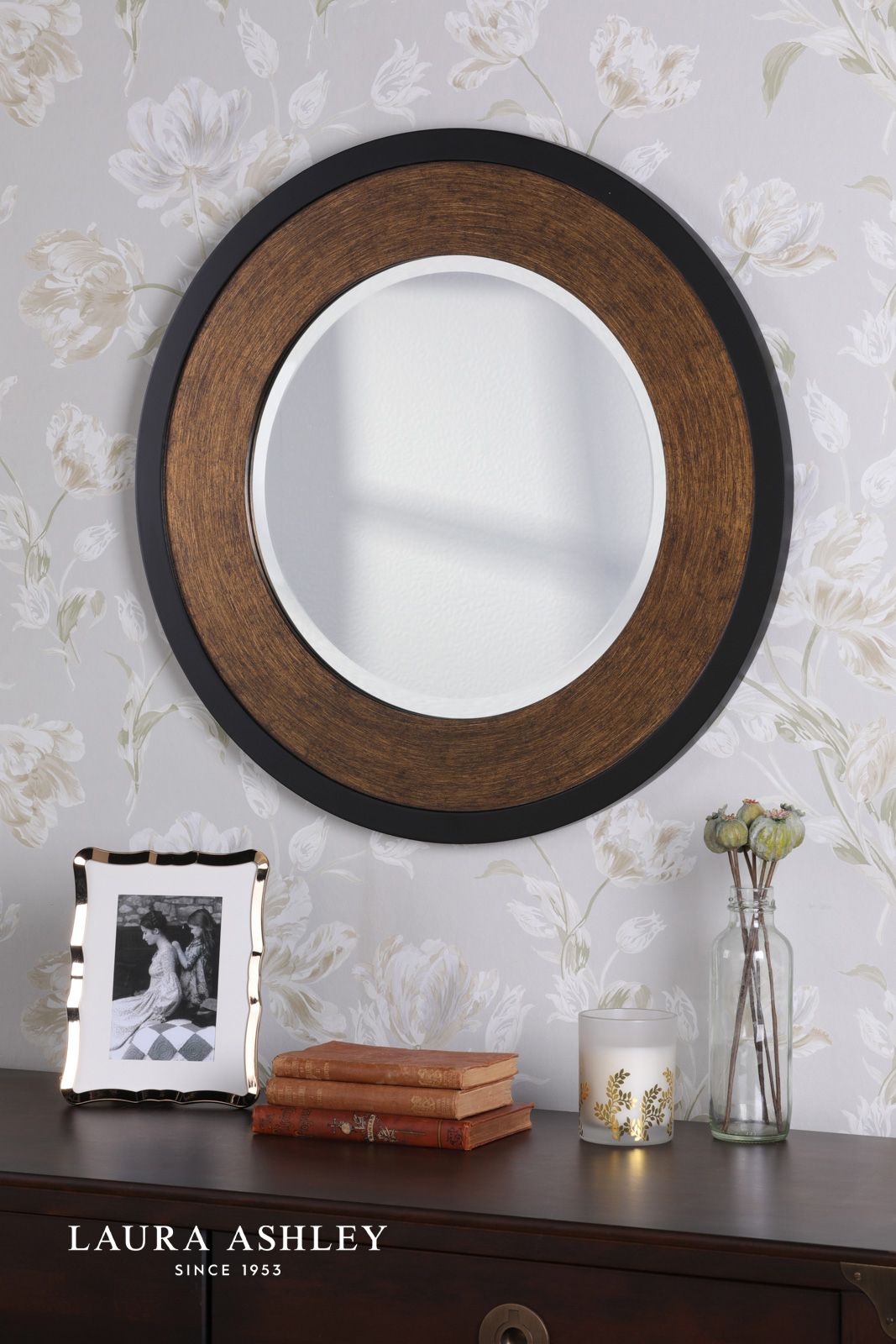 Laura Ashley Cara Small Round Mirror Mottled Bronze 60cm