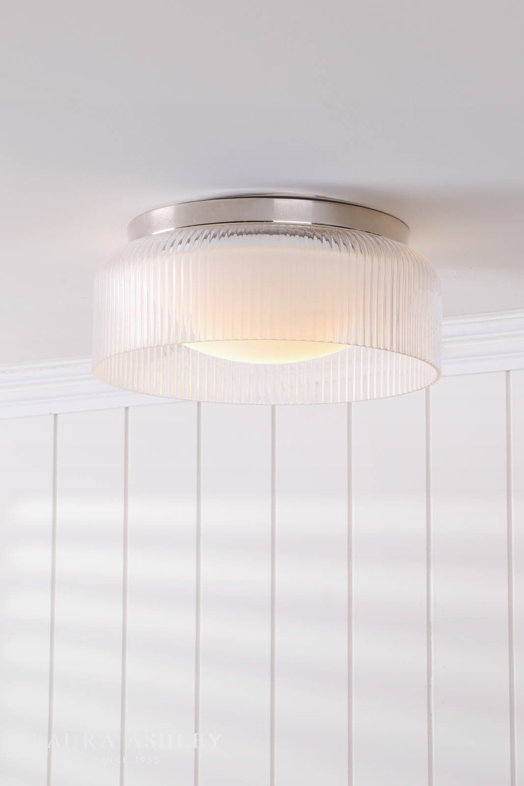 Laura Ashley Charissa Bathroom Ceiling Light Polished Chrome and Ribbed Glass IP44