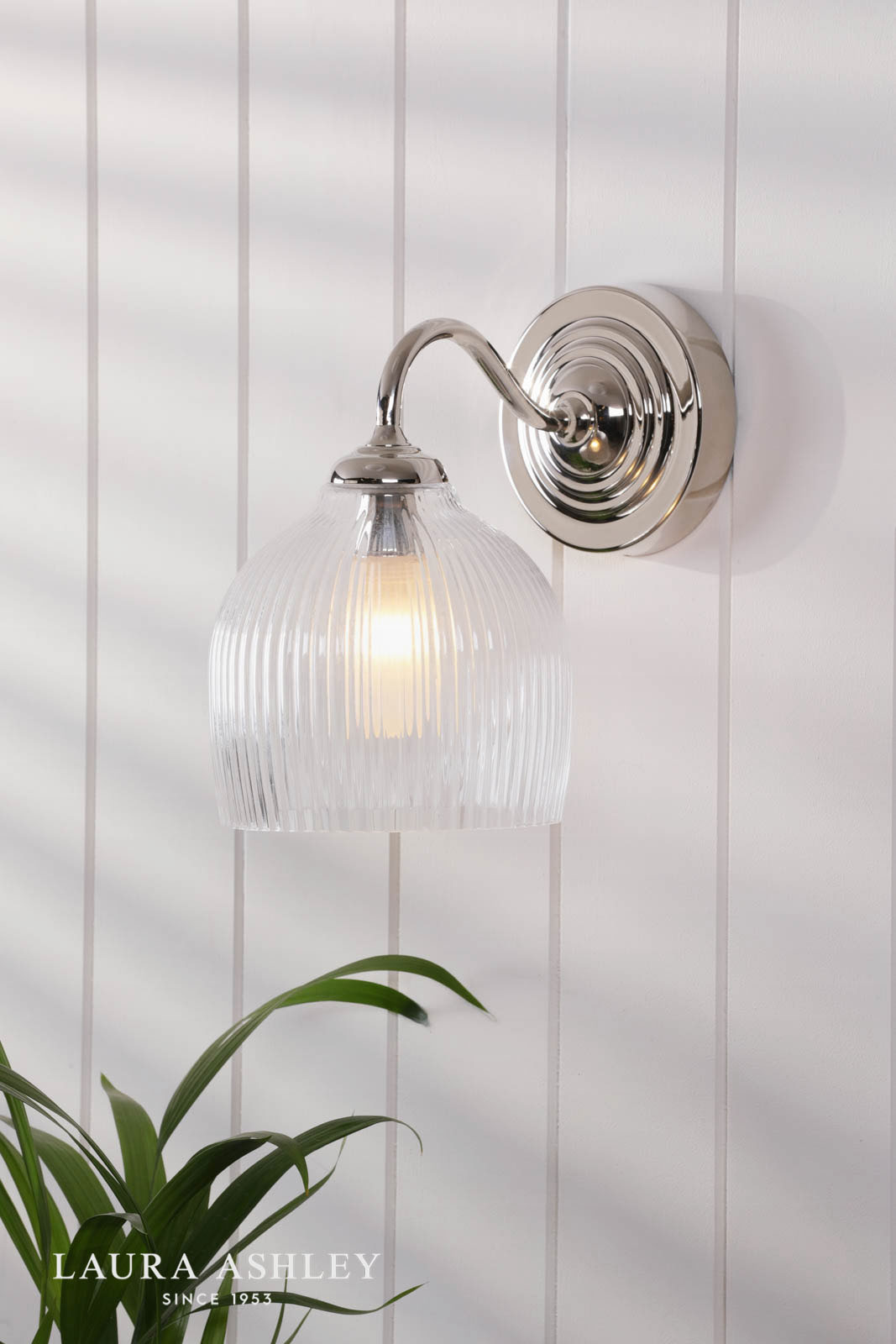 Laura Ashley Charissa Bathroom Wall Light Polished Chrome and Ribbed Glass IP44