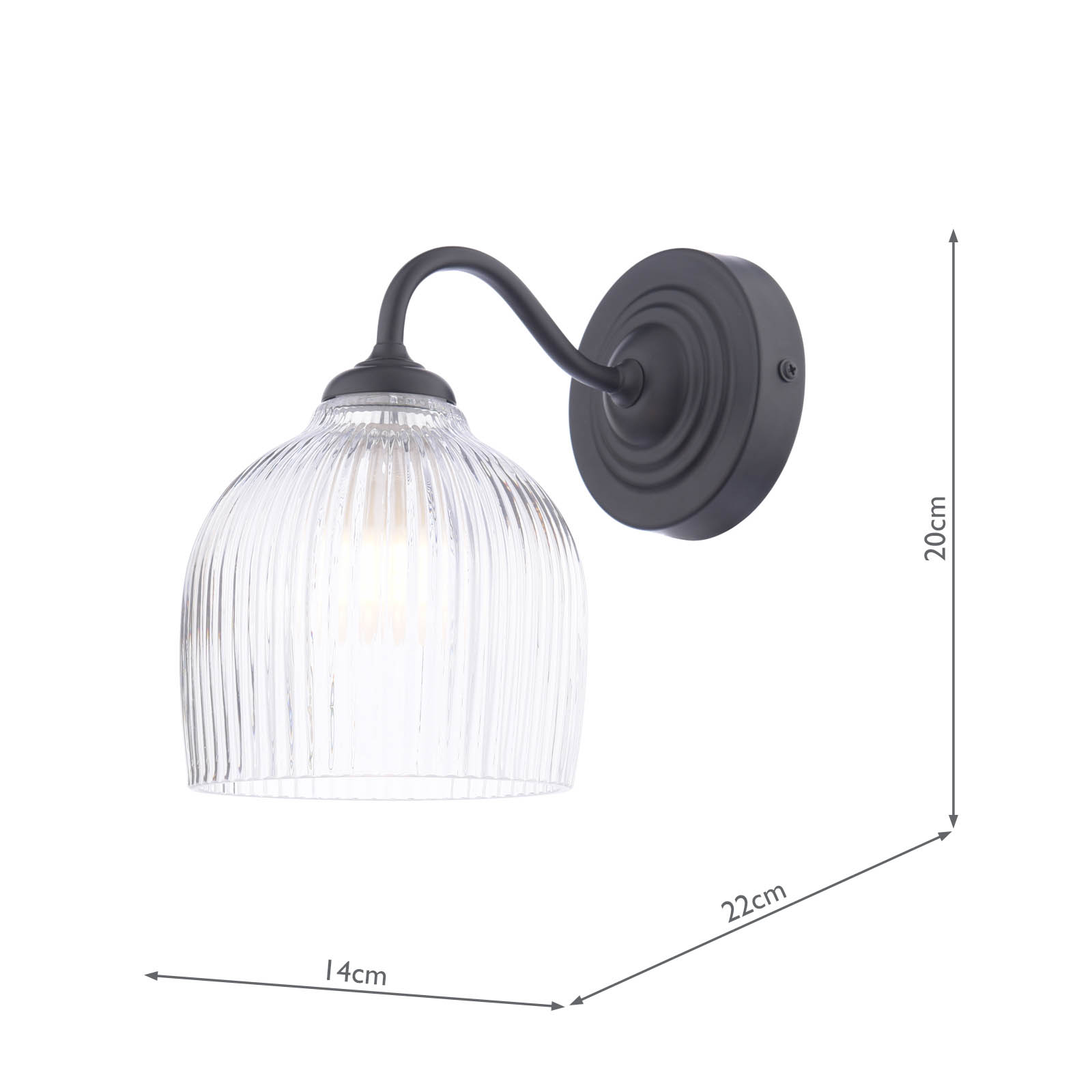 Laura Ashley Charissa Bathroom Wall Light Matt Black and Ribbed Glass IP44