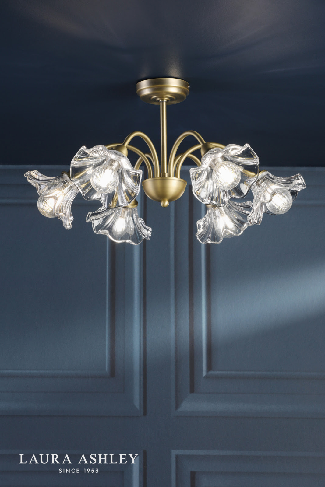 Laura Ashley Kerswell 6 Light Semi-Flush Matt Antique Brass and Glass