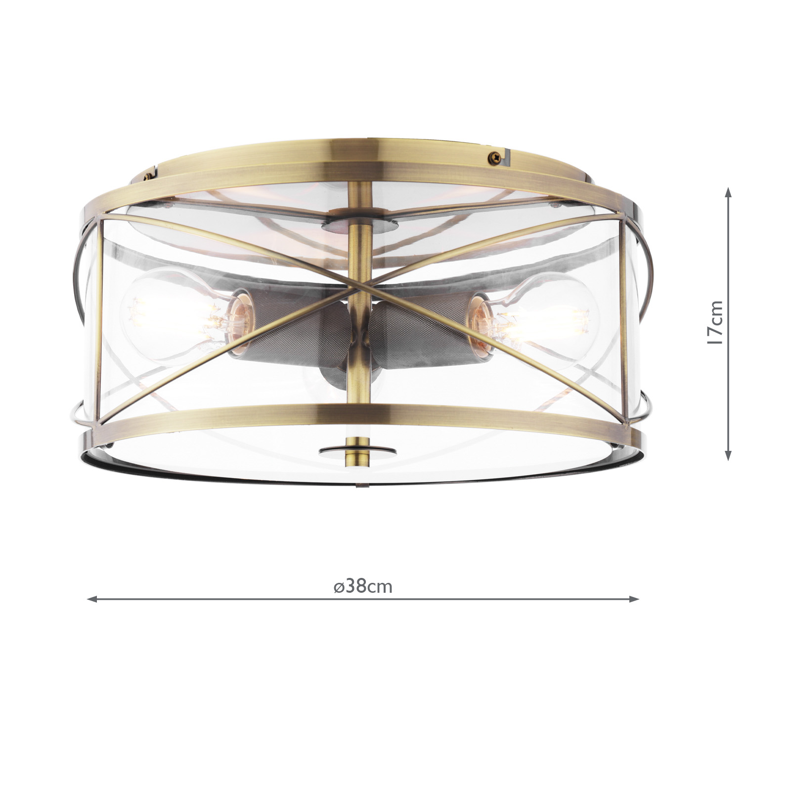 Laura Ashley Beckworth 3 Light Flush Antique Brass and Glass