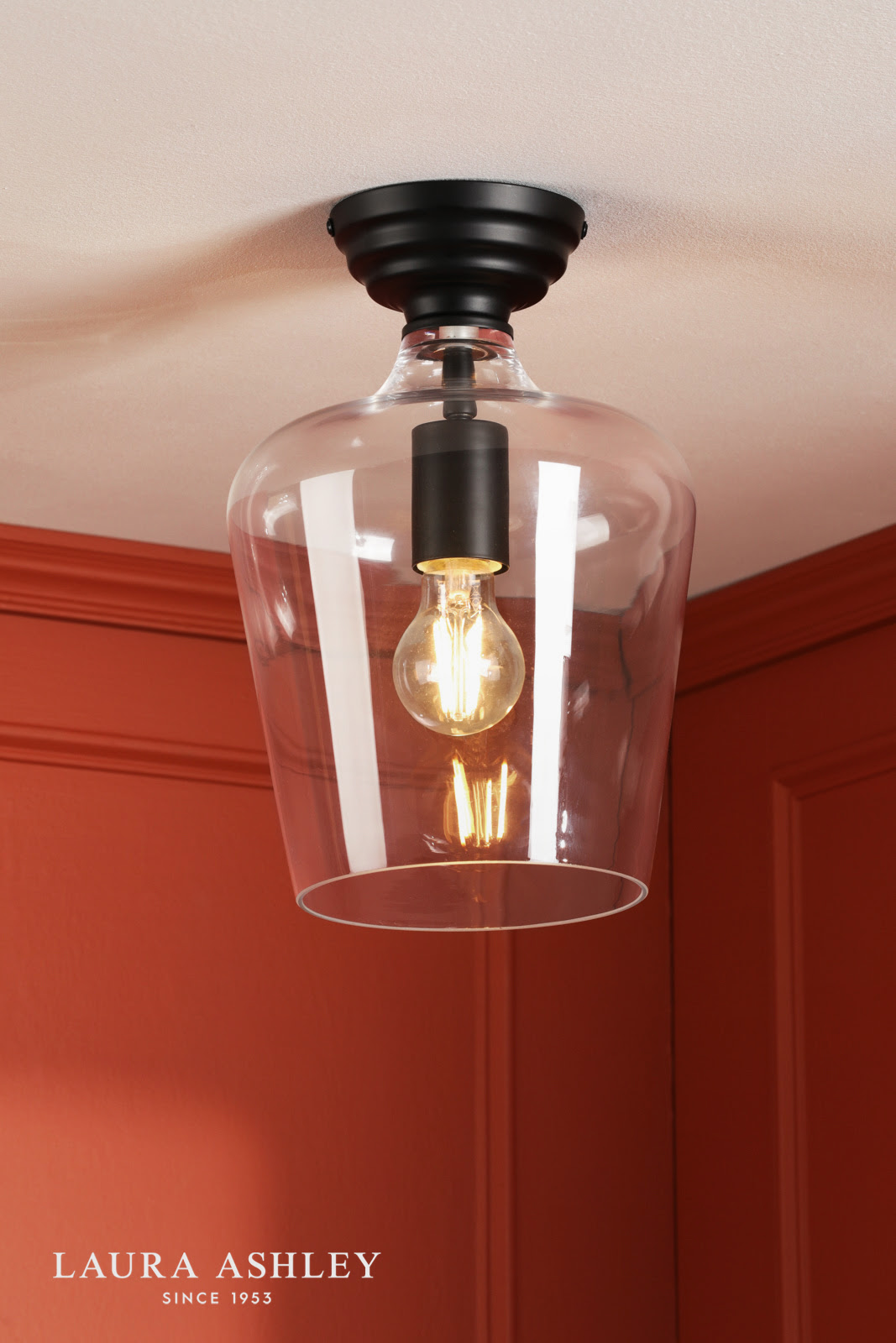 Laura Ashley Ockley Semi-Flush Matt Black and Glass