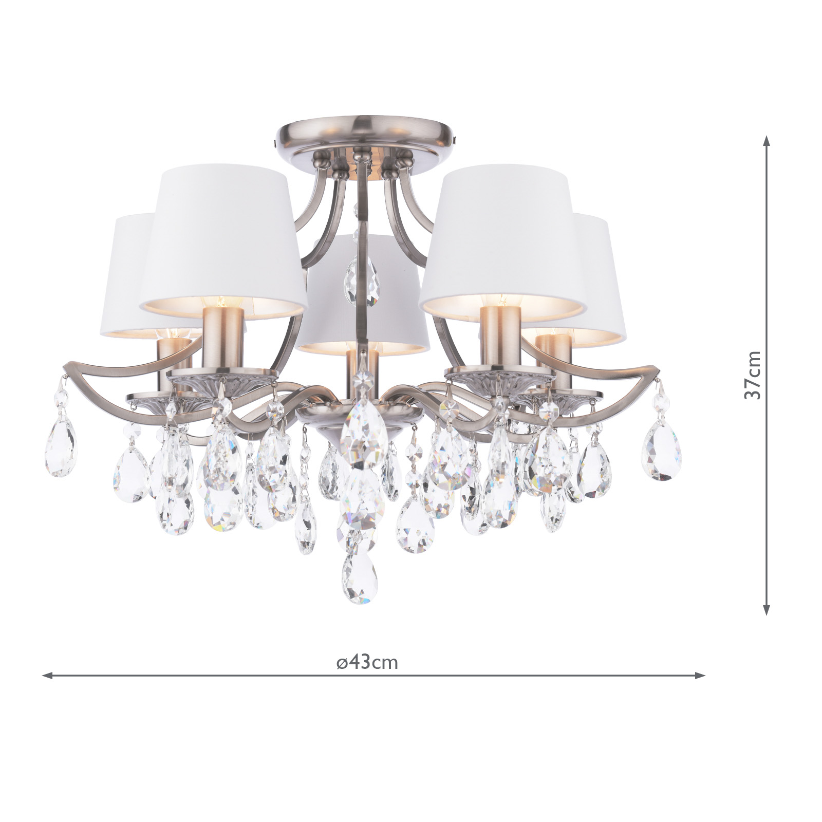 Laura Ashley Enstone 5 Light Semi-Flush Polished Nickel and Crystal With Shade