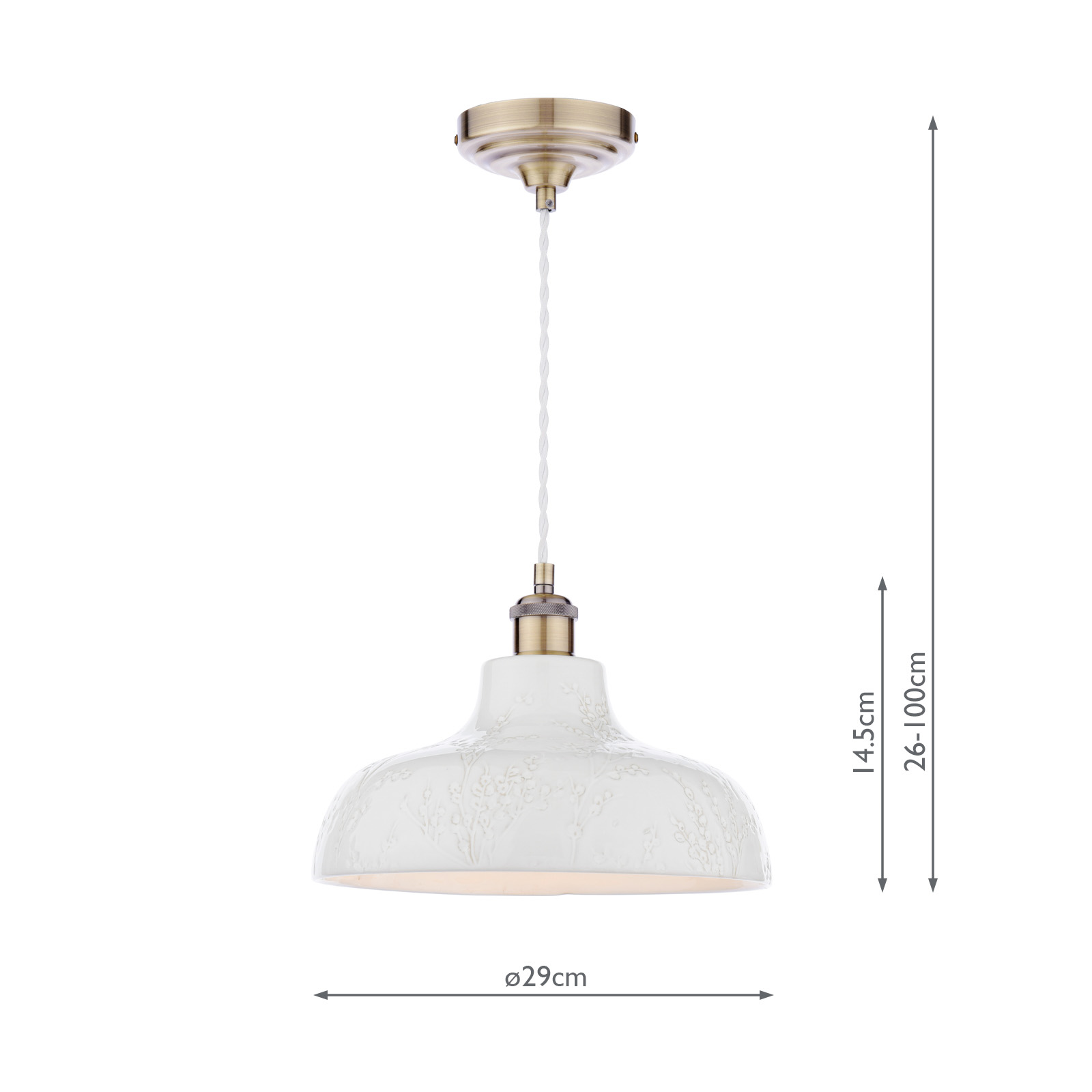 Laura Ashley Pussywillow Pendant Antique Brass and White Ceramic