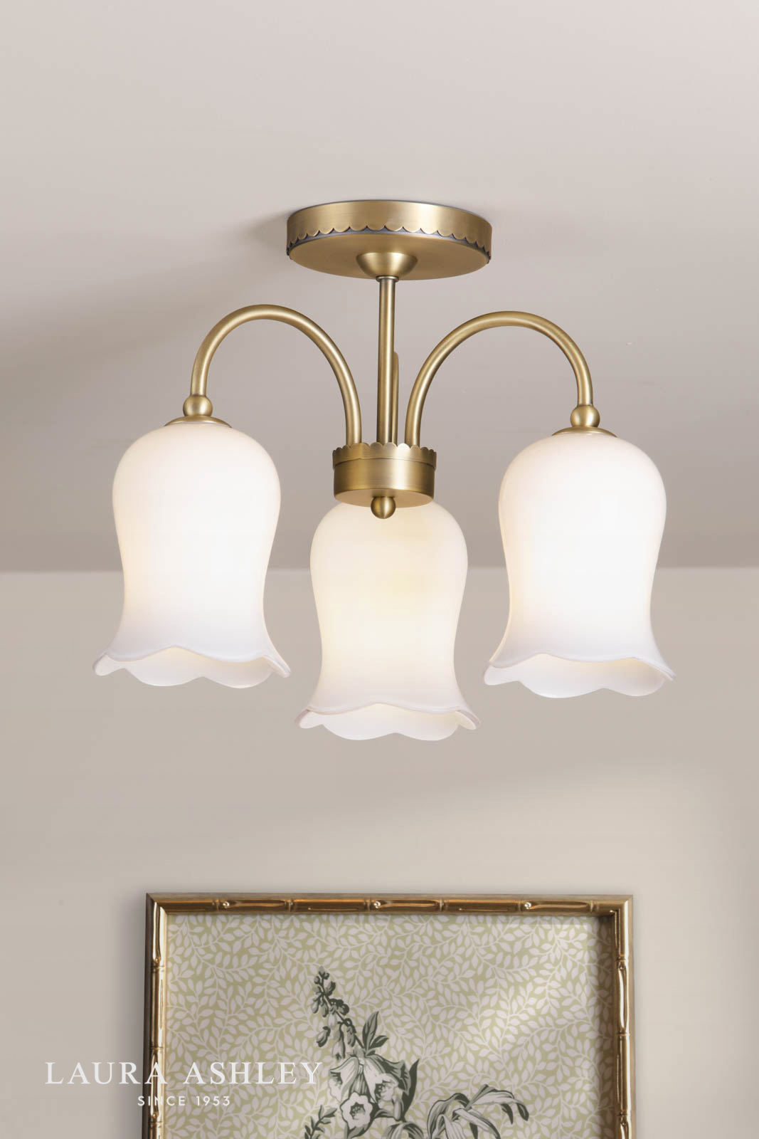 Laura Ashley Lidsell 3 Light Semi-Flush Matt Antique Brass and Opal Glass