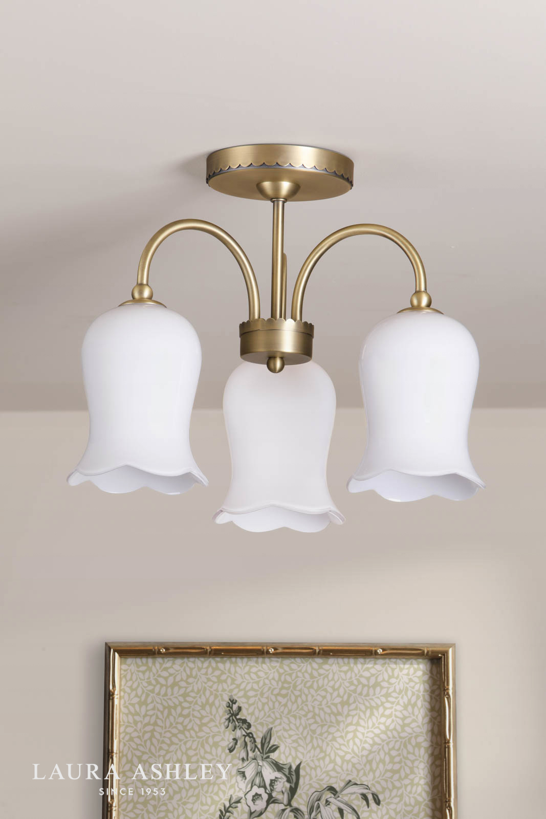 Laura Ashley Lidsell 3 Light Semi-Flush Matt Antique Brass and Opal Glass