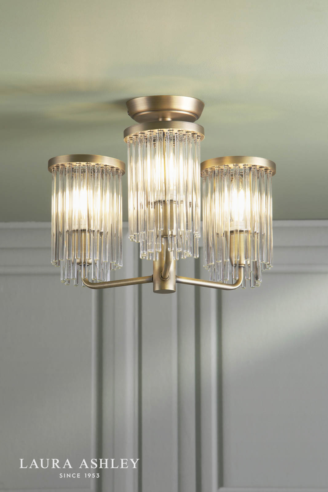 Laura Ashley Hilcote 3 Light Semi-Flush Matt Antique Brass and Glass