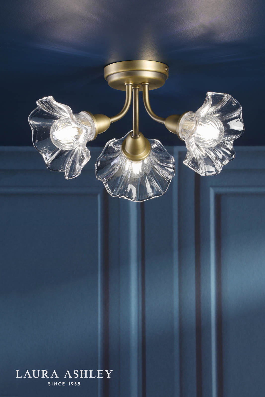 Laura Ashley Kerswell 3 Light Semi-Flush Matt Antique Brass and Glass