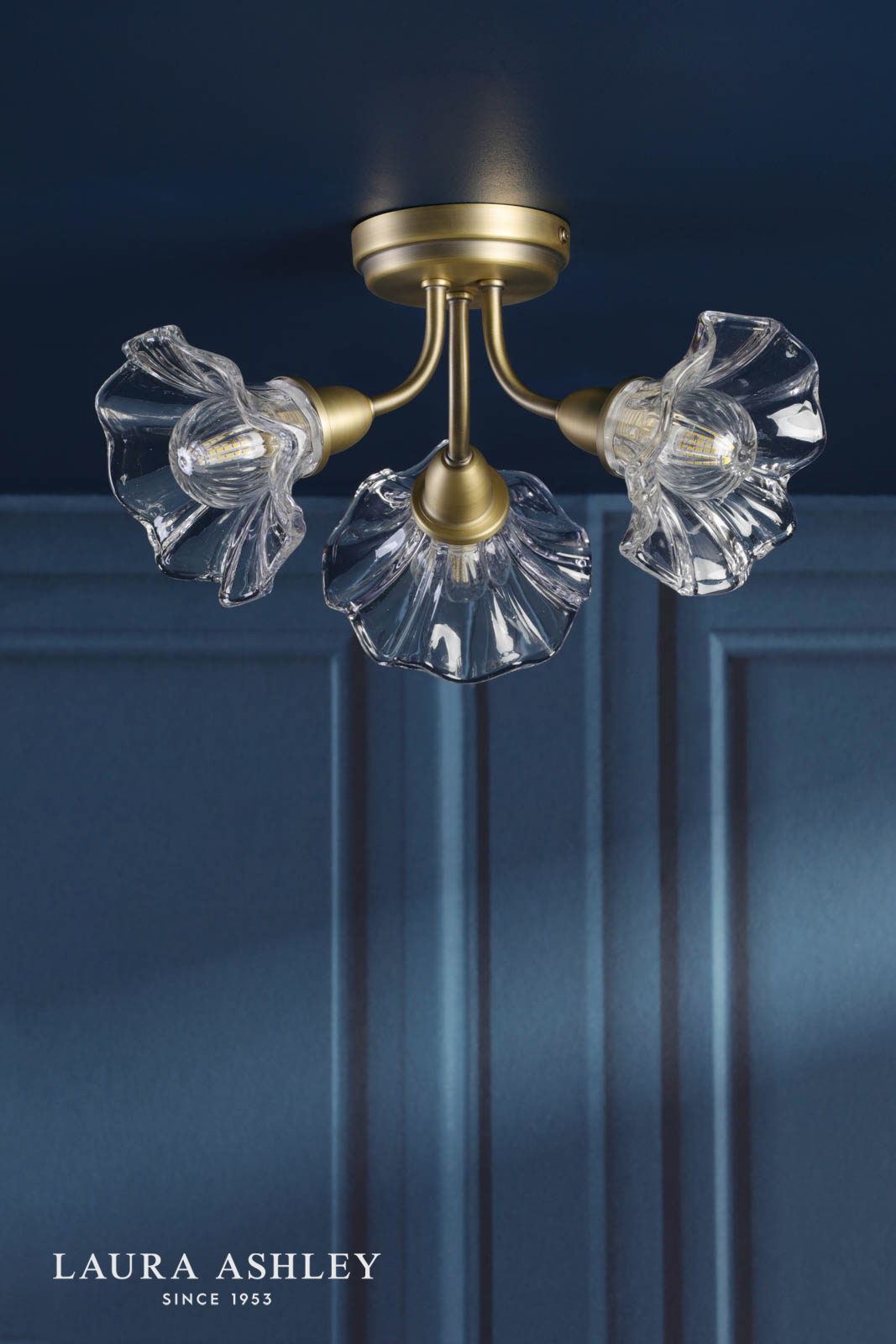 Laura Ashley Kerswell 3 Light Semi-Flush Matt Antique Brass and Glass