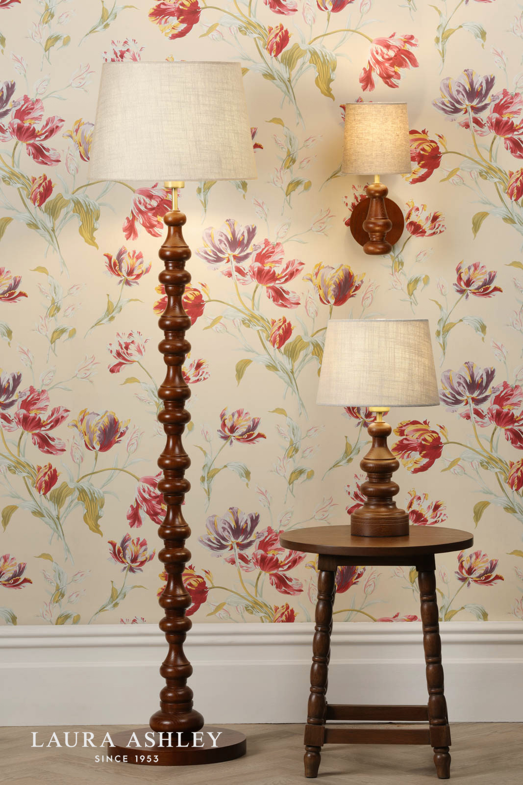 Laura Ashley Millbrook Table Lamp Dark Wood and Industrial Brass Base Only