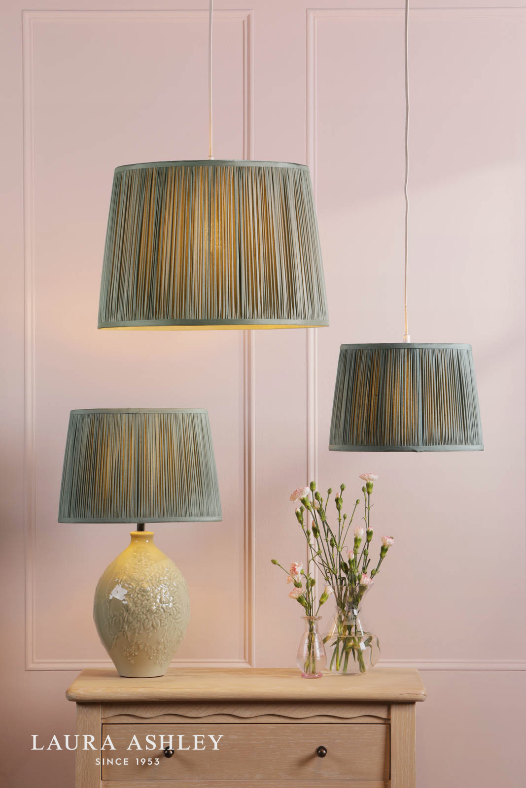 Laura Ashley Hemsley Green 100% Silk Empire Shade 25cm/10 inch