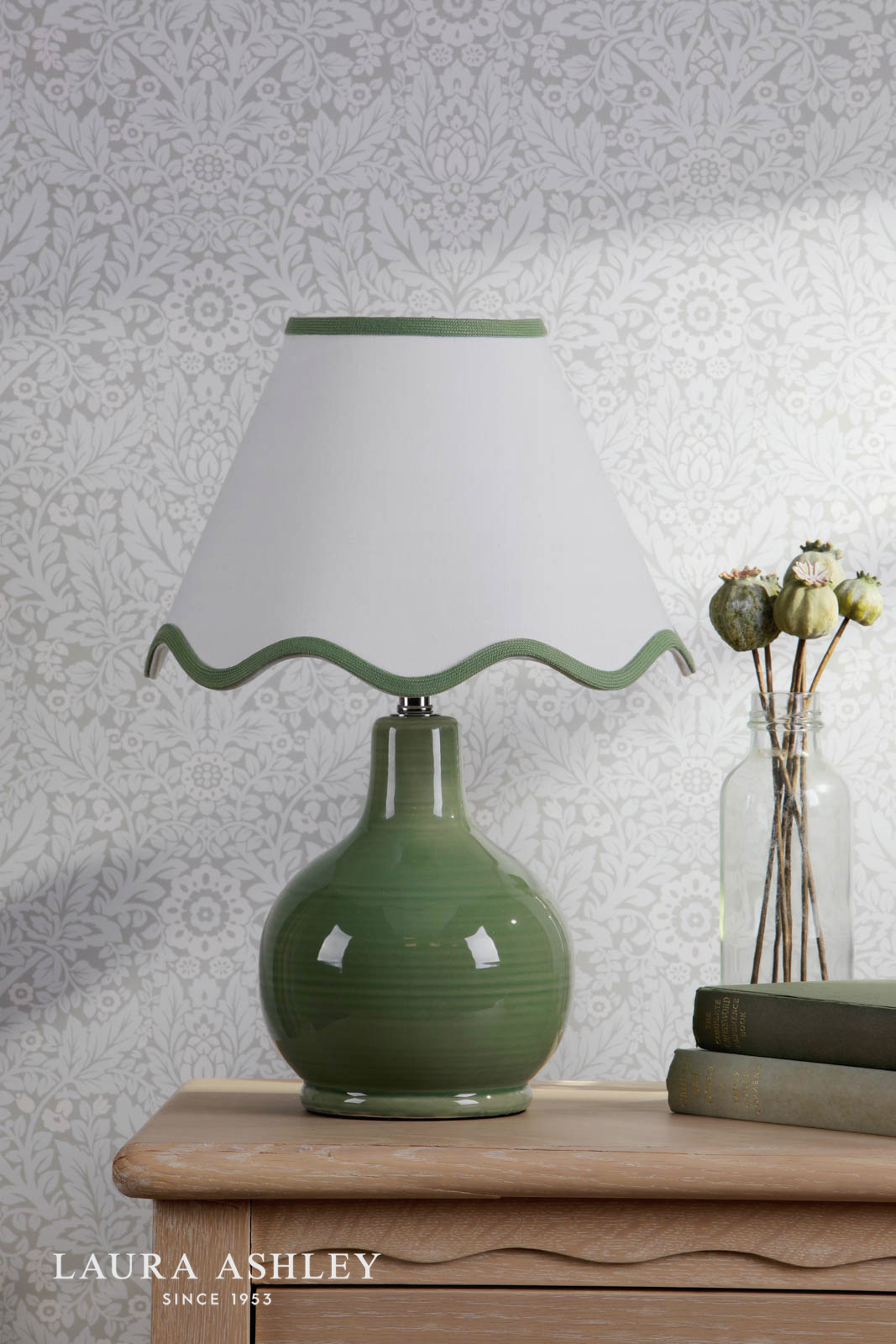 Laura Ashley Bramhope Table Lamp Green Ceramic With Shade