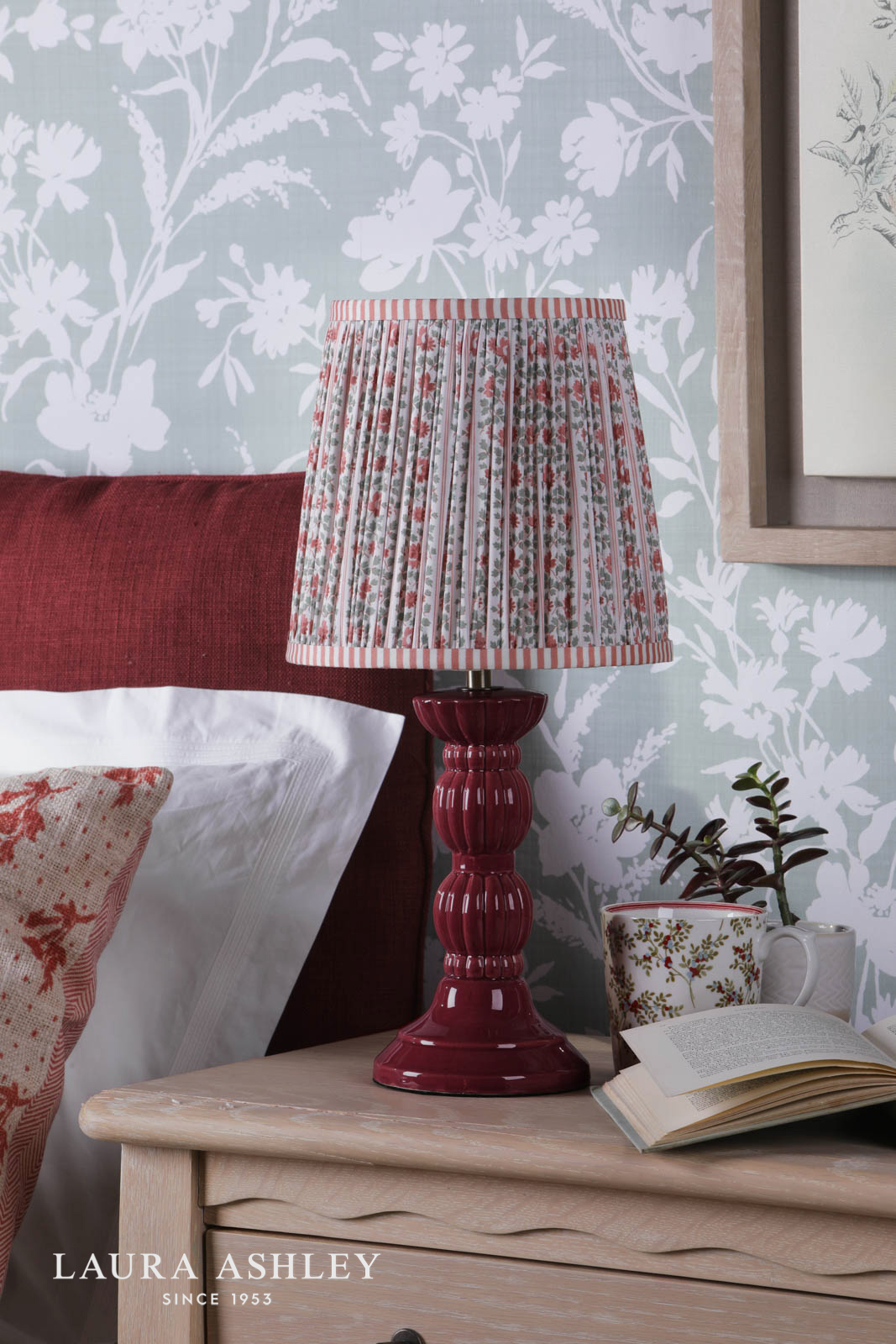 Laura Ashley Kelbrook Table Lamp Red Ceramic and Matt Antique Brass With Shade
