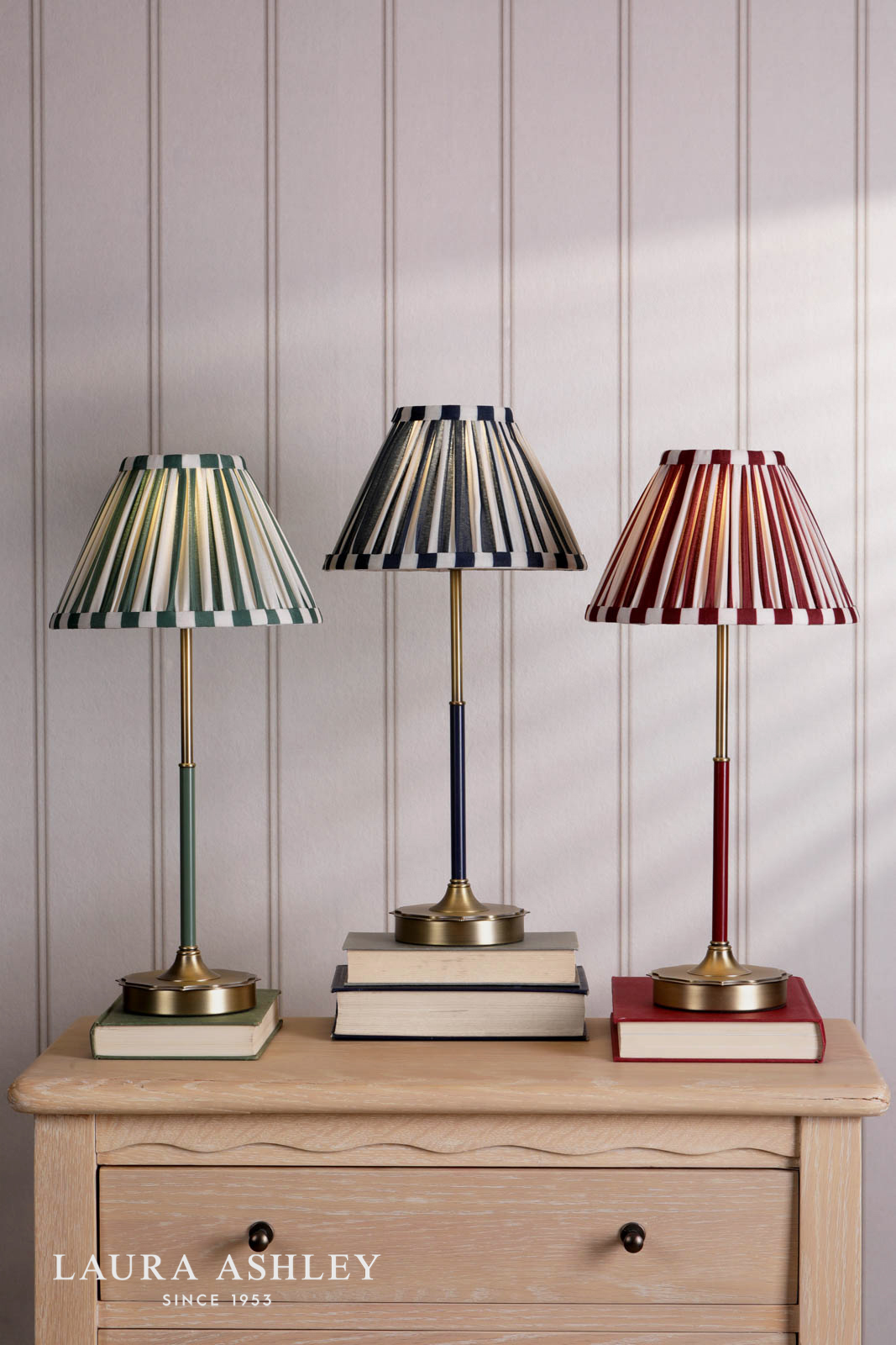 Laura Ashley Denwick Table Lamp Matt Antique Brass and Satin Red With Shade