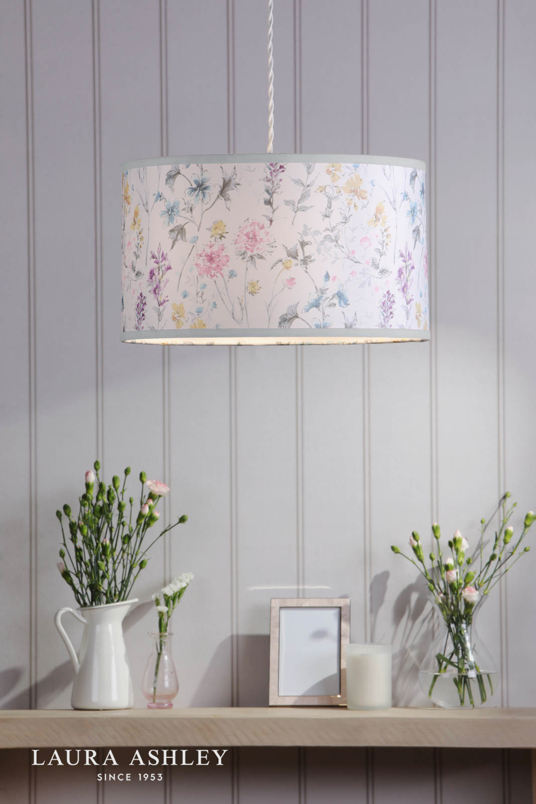 Laura Ashley Wild Meadow Multi Blue Cotton Drum Shade 38cm