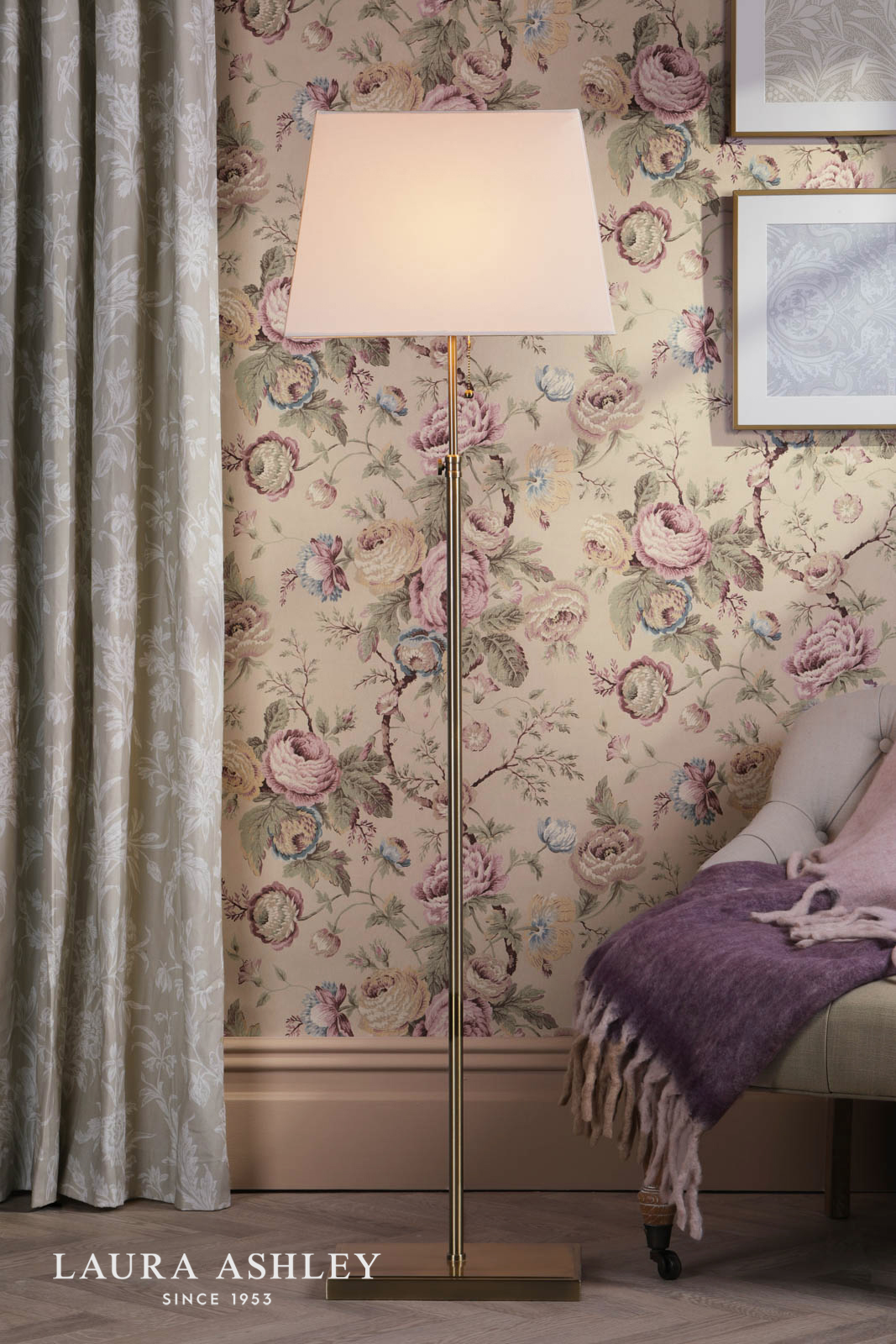 Laura Ashley Bartley Floor Lamp Antique Brass With Shade