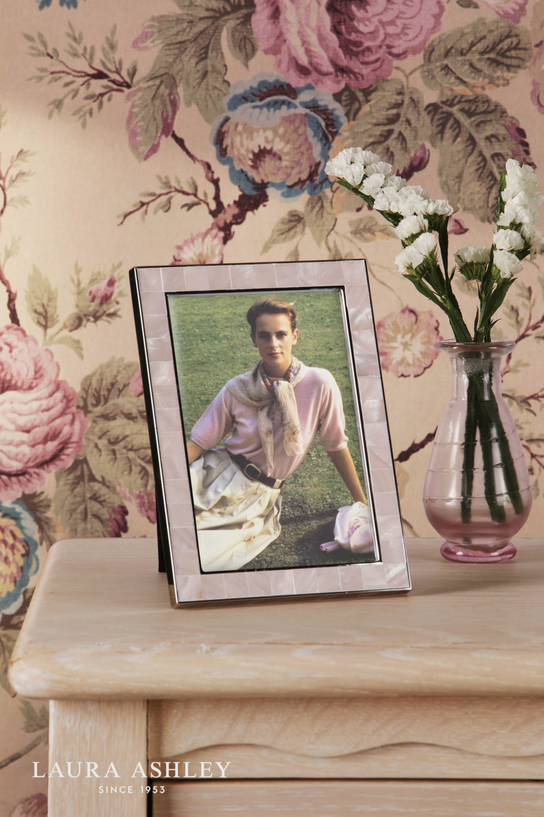 Laura Ashley Whitford Photo Frame Polished Nickel and Pink 4