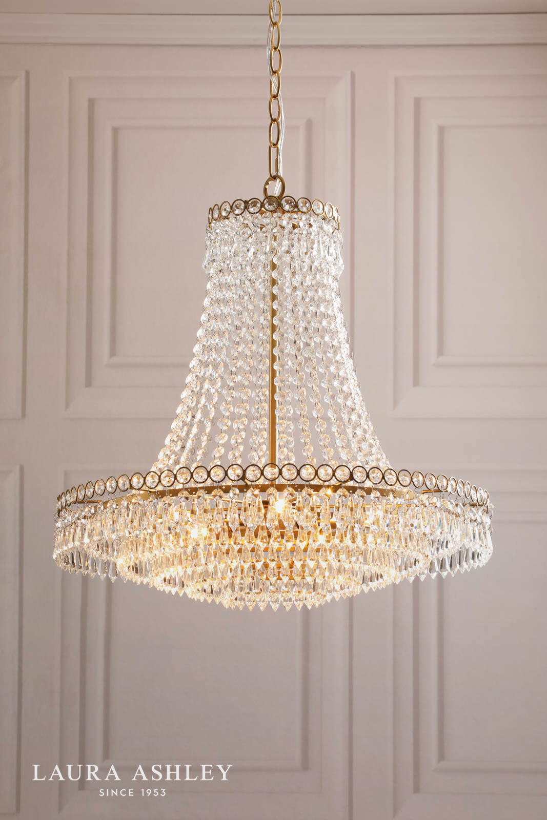 Laura Ashley Enid 5 Light Grande Chandelier Glass and Matt Antique Brass