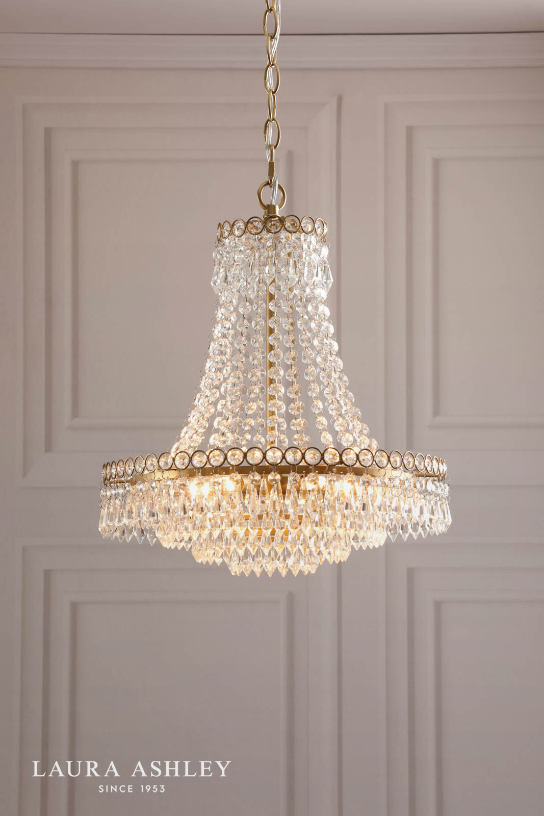 Laura Ashley Enid 5 Light Chandelier Faceted Glass and Matt Antique Brass