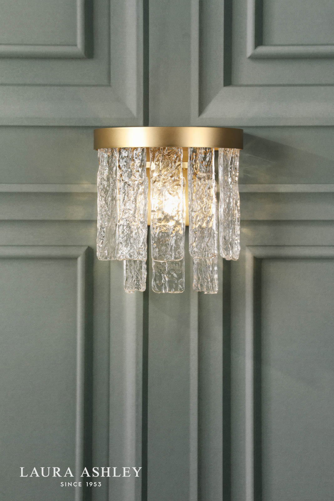 Laura Ashley Durnsford Wall Light Matt Antique Brass and Textured Glass