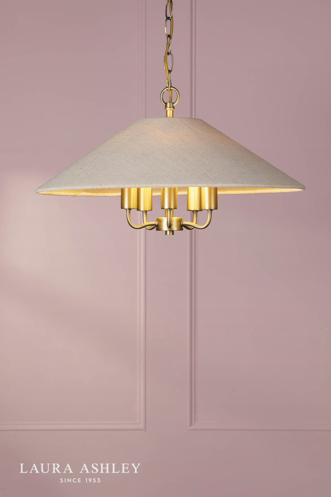 Laura Ashley Harland 5 Light Pendant Matt Antique Brass With Shade