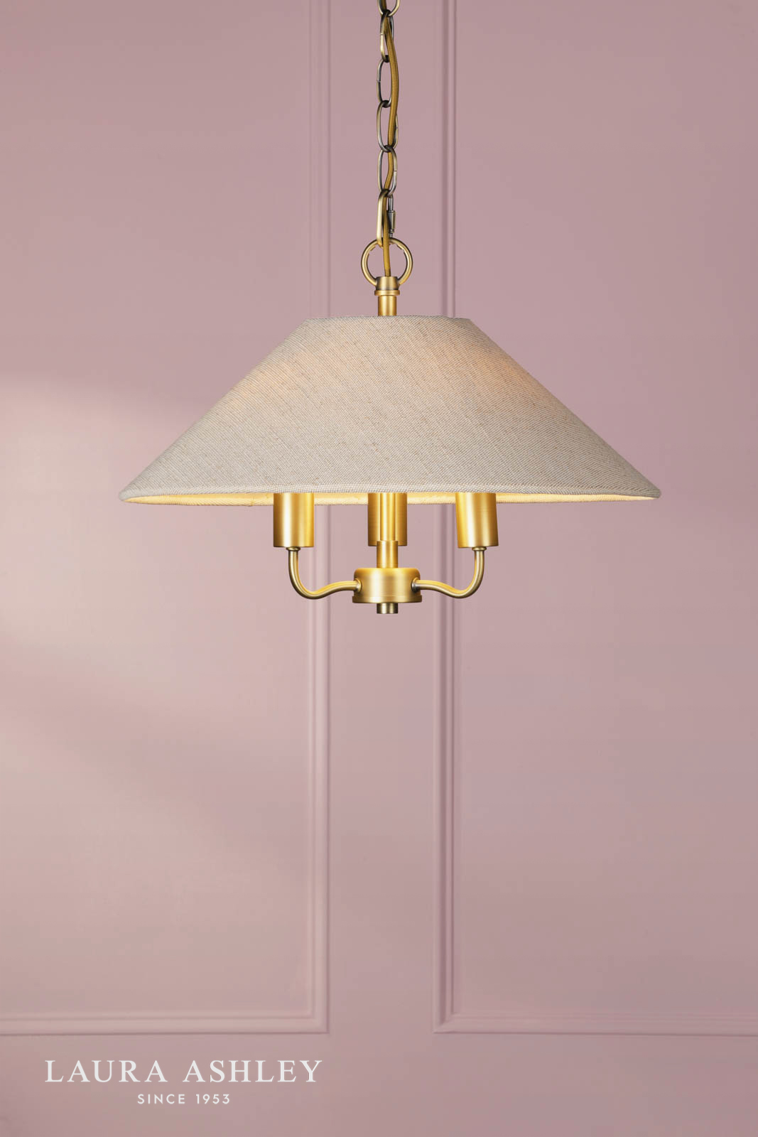 Laura Ashley Harland 3 Light Pendant Matt Antique Brass With Shade
