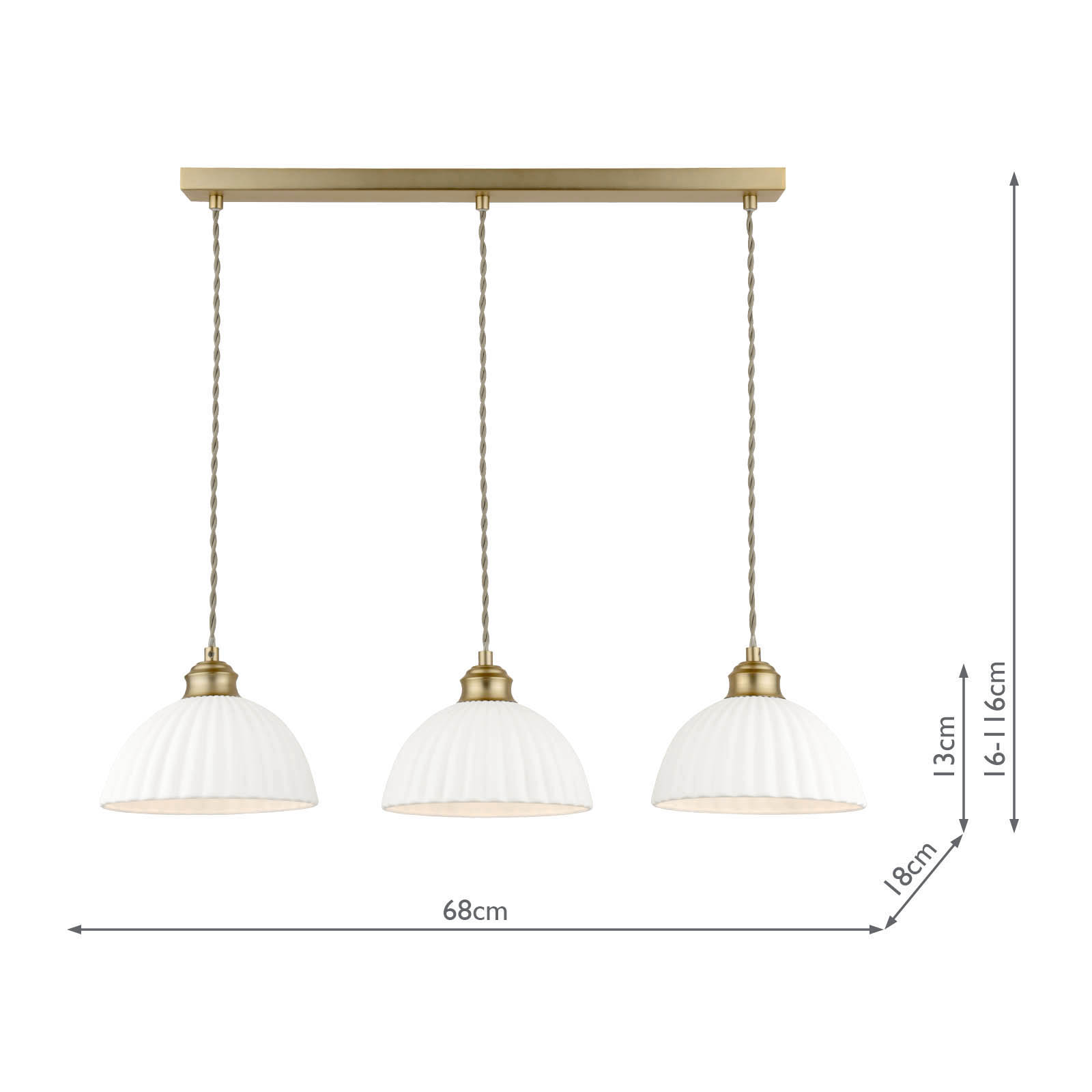 Laura Ashley Durford 3 Light Bar Pendant Matt Antique Brass and White Ceramic