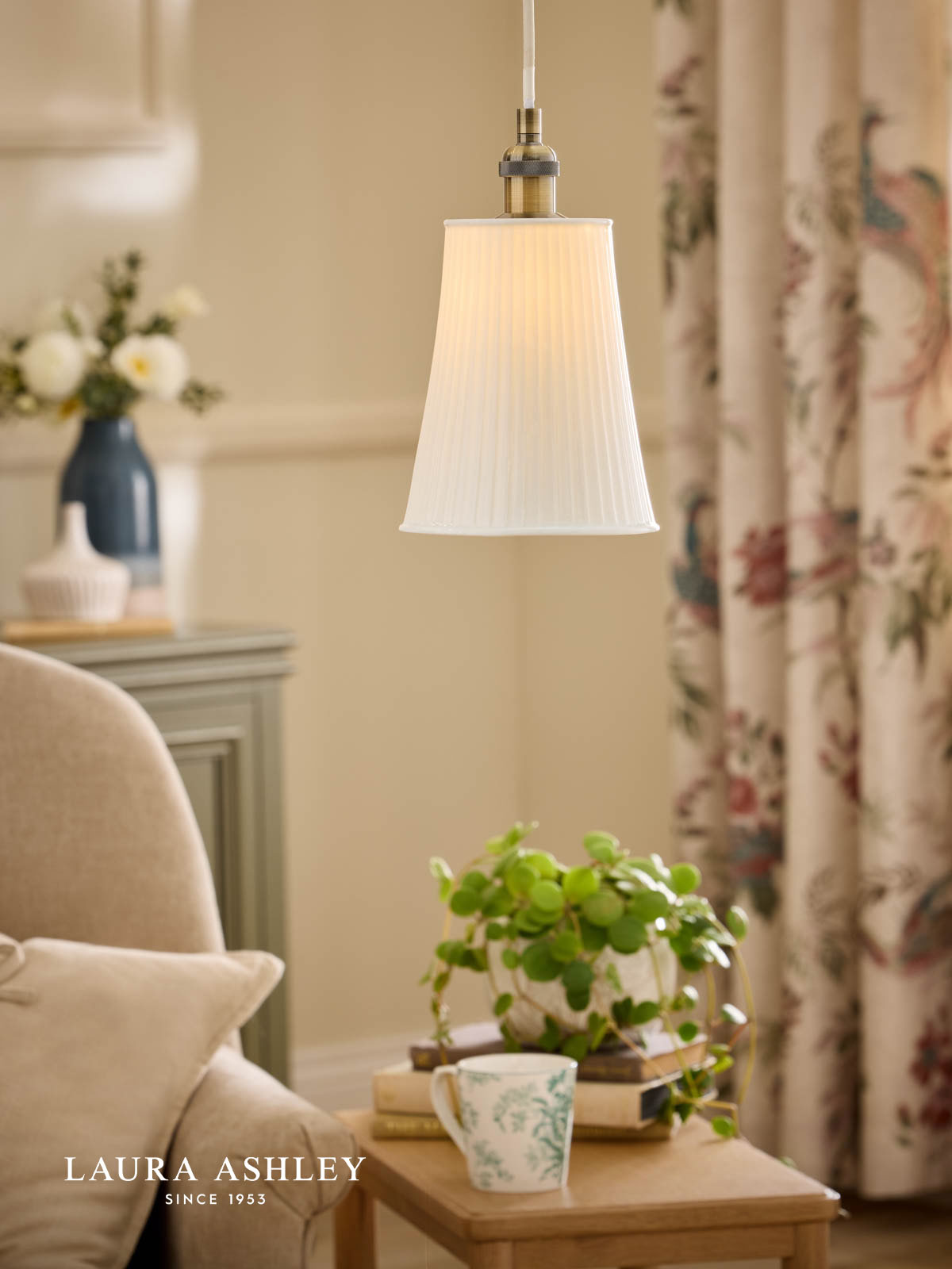 Laura Ashley Porcelain Easy Fit Pendant Cream Ceramic