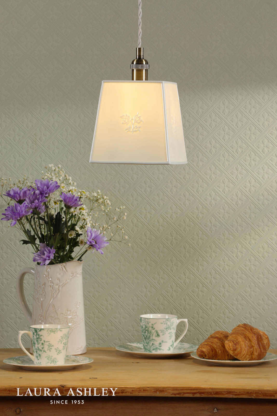 Laura Ashley Porcelain Pendant Cream and Antique Brass