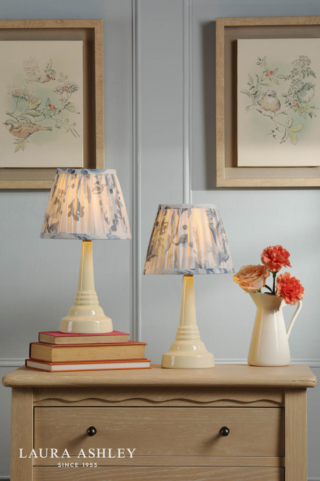 Laura Ashley Adwick Twin Pack Table Lamp Cream Ceramic With Shade