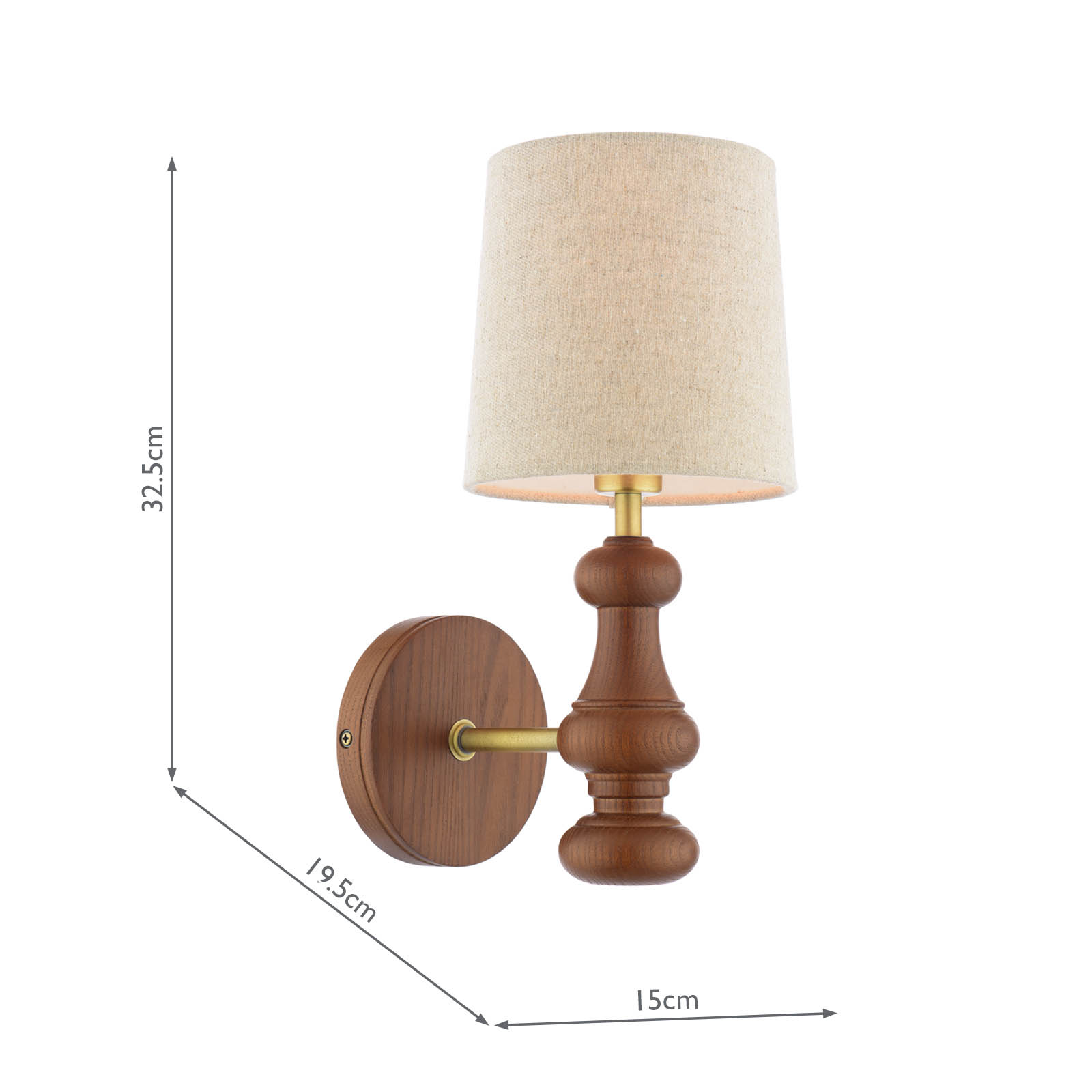 Laura Ashley Millbrook Wall Light Dark Wood and Industrial Brass With Shade