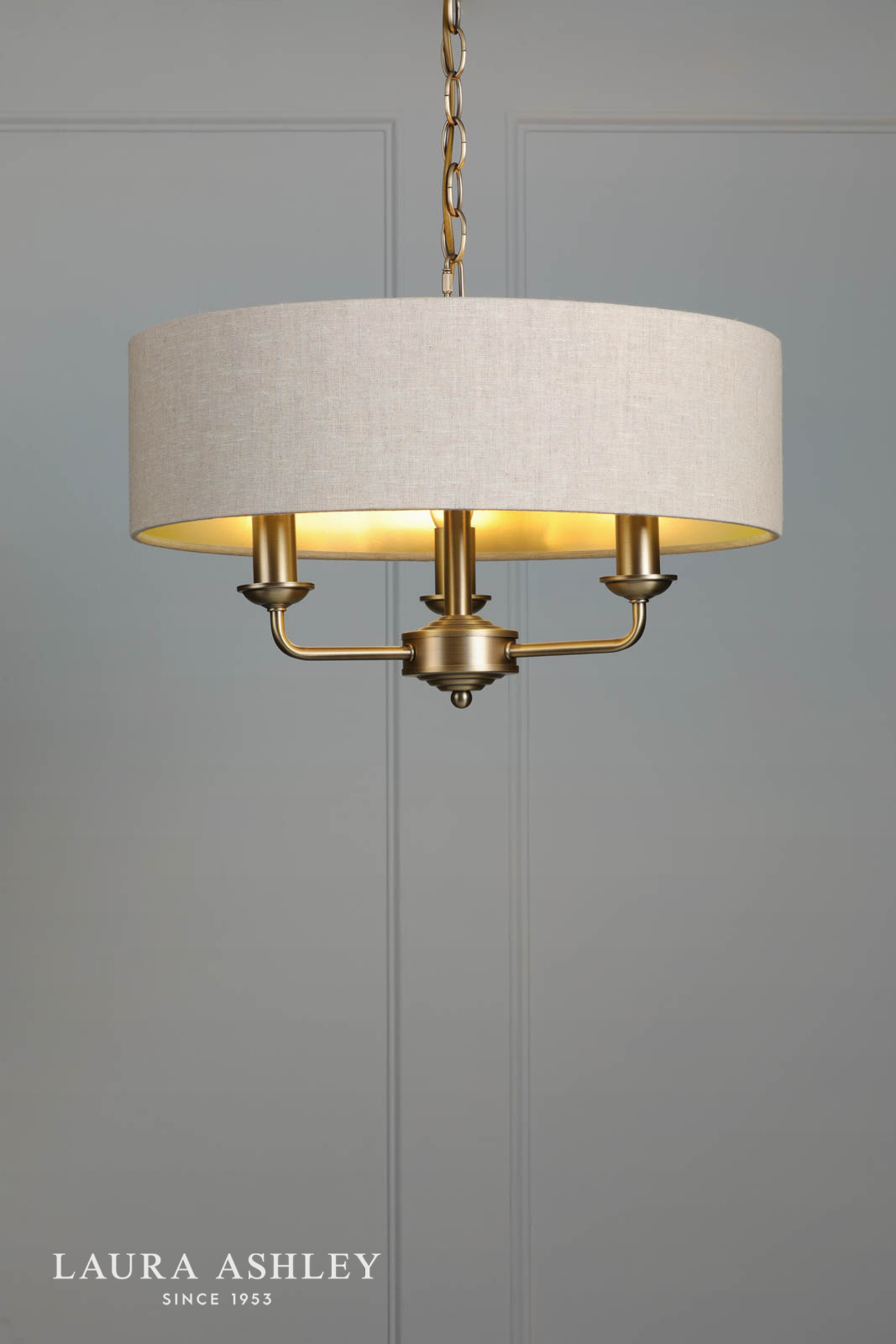 Laura Ashley Sorrento 3 Light Shadelier Matt Antique Brass With Natural Shade