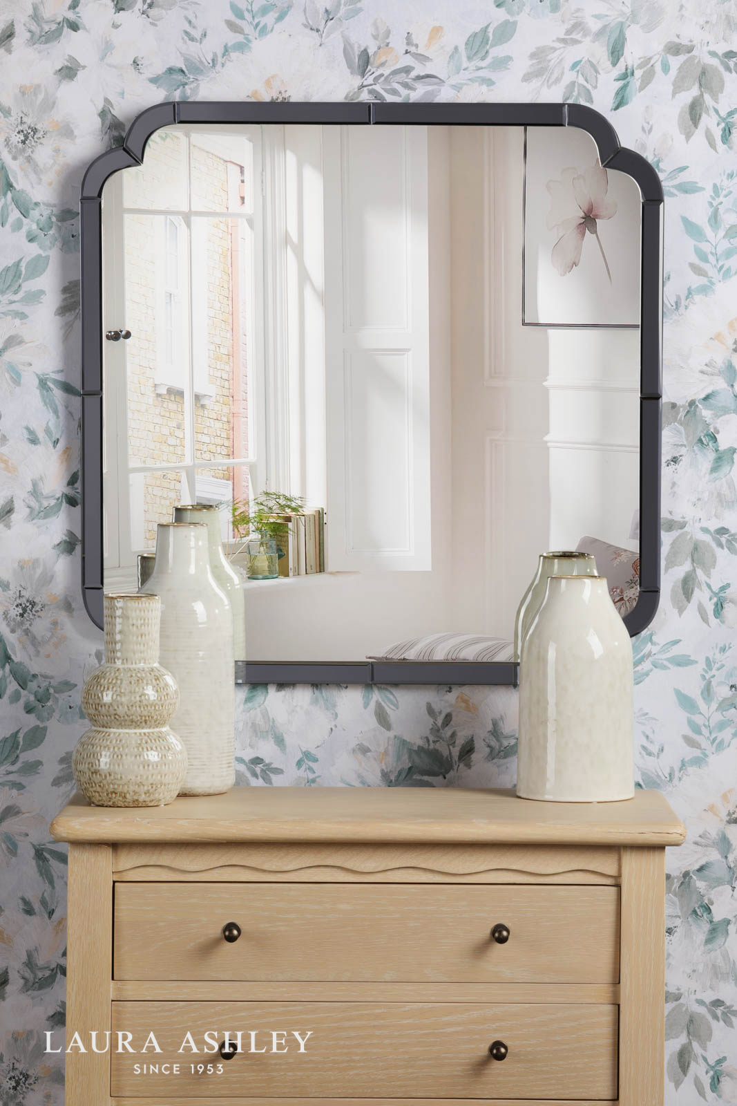 Laura Ashley Martham Mirror Smoked Blue 65 X 65cm