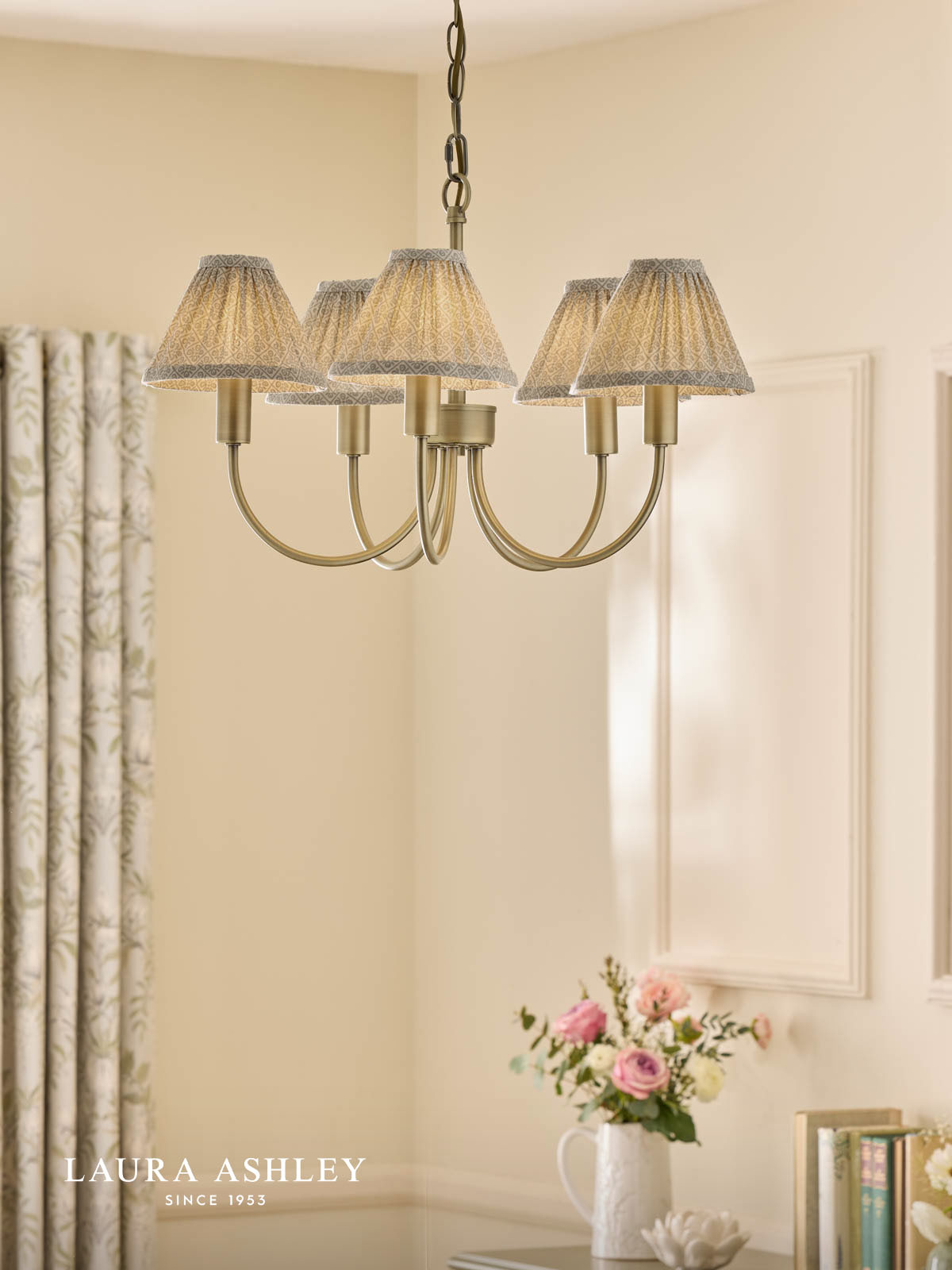 Laura Ashley Willowbrook 5 Light Pendant Matt Antique Brass With Shade