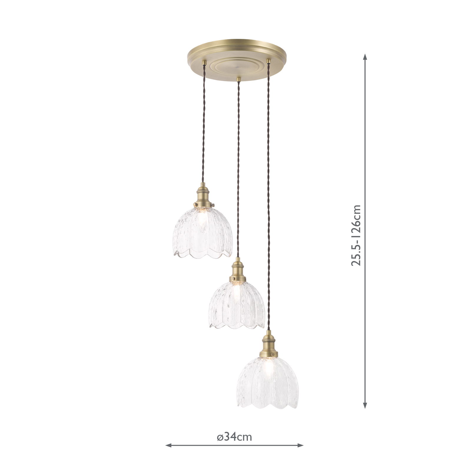 Laura Ashley Vintage 3 Light Cluster Pendant Textured Glass and Matt Antique Brass