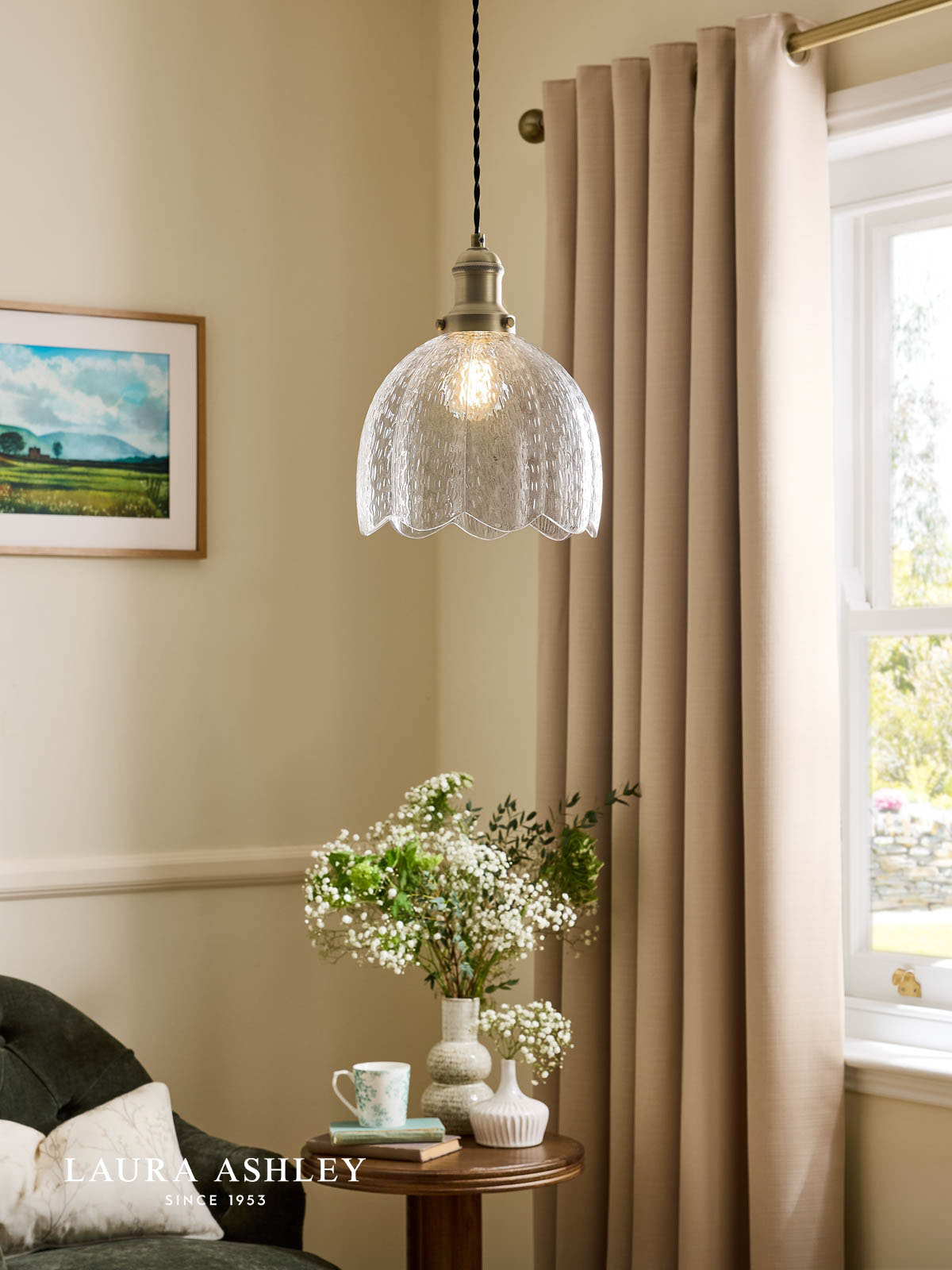 Laura Ashley Vintage Pendant Textured Glass and Matt Antique Brass