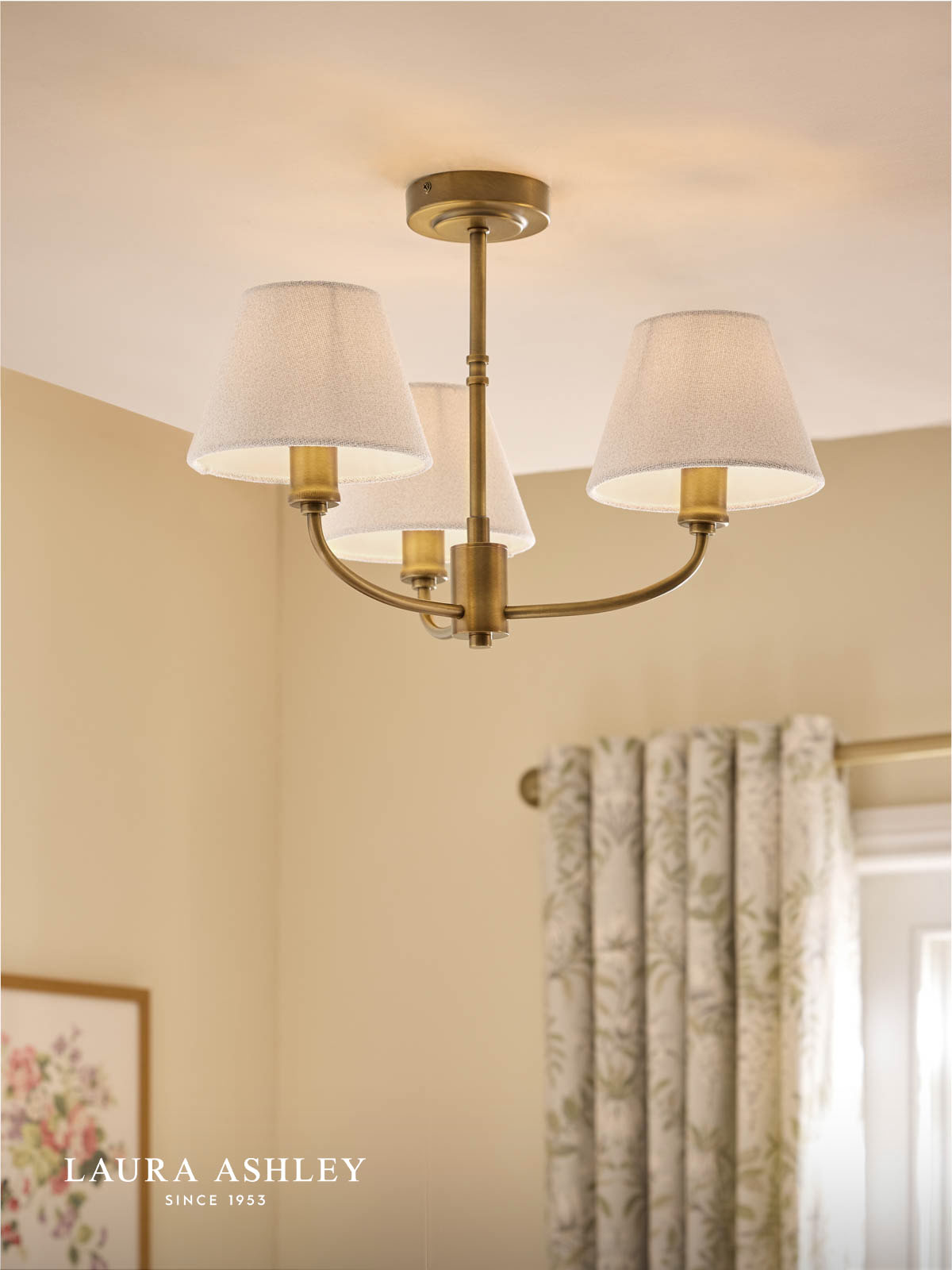 Laura Ashley Denston 3 Light Semi-Flush Antique Bronze With Shade